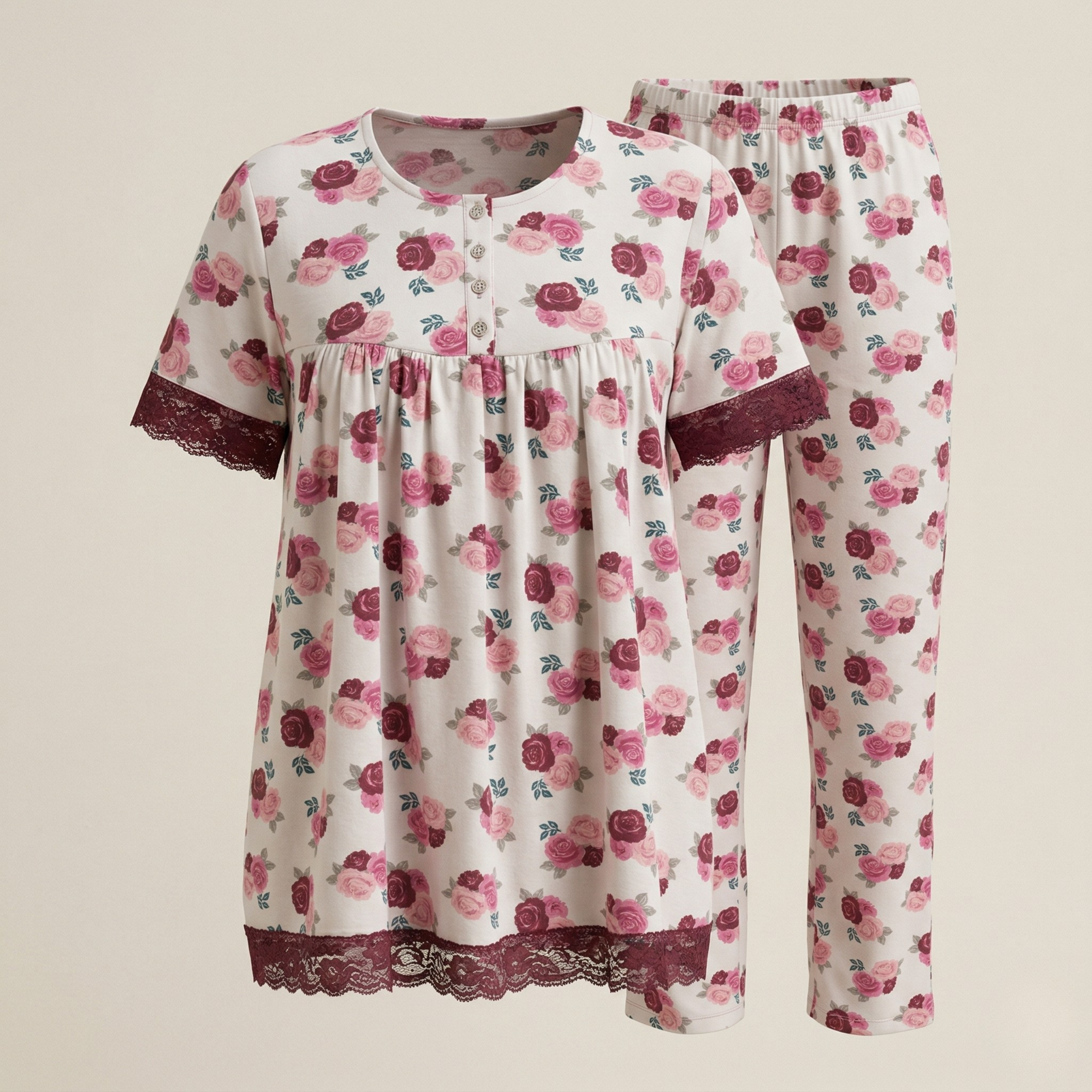 طقم بيجامة نسائية قطن بأكمام طويلة - LS-108/40