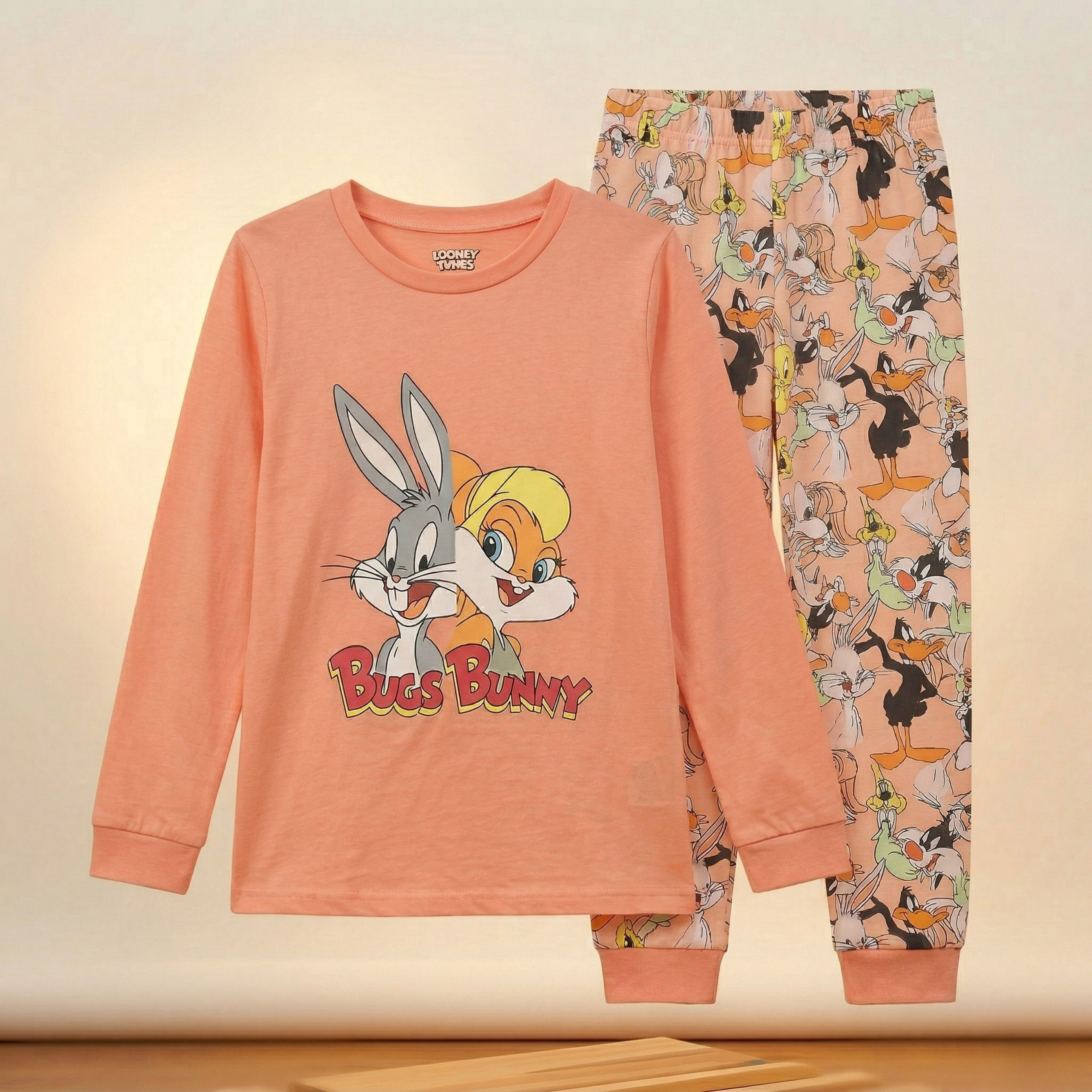 بيجاما بأكمام طويلة على شكل Bugs Bunny Peach