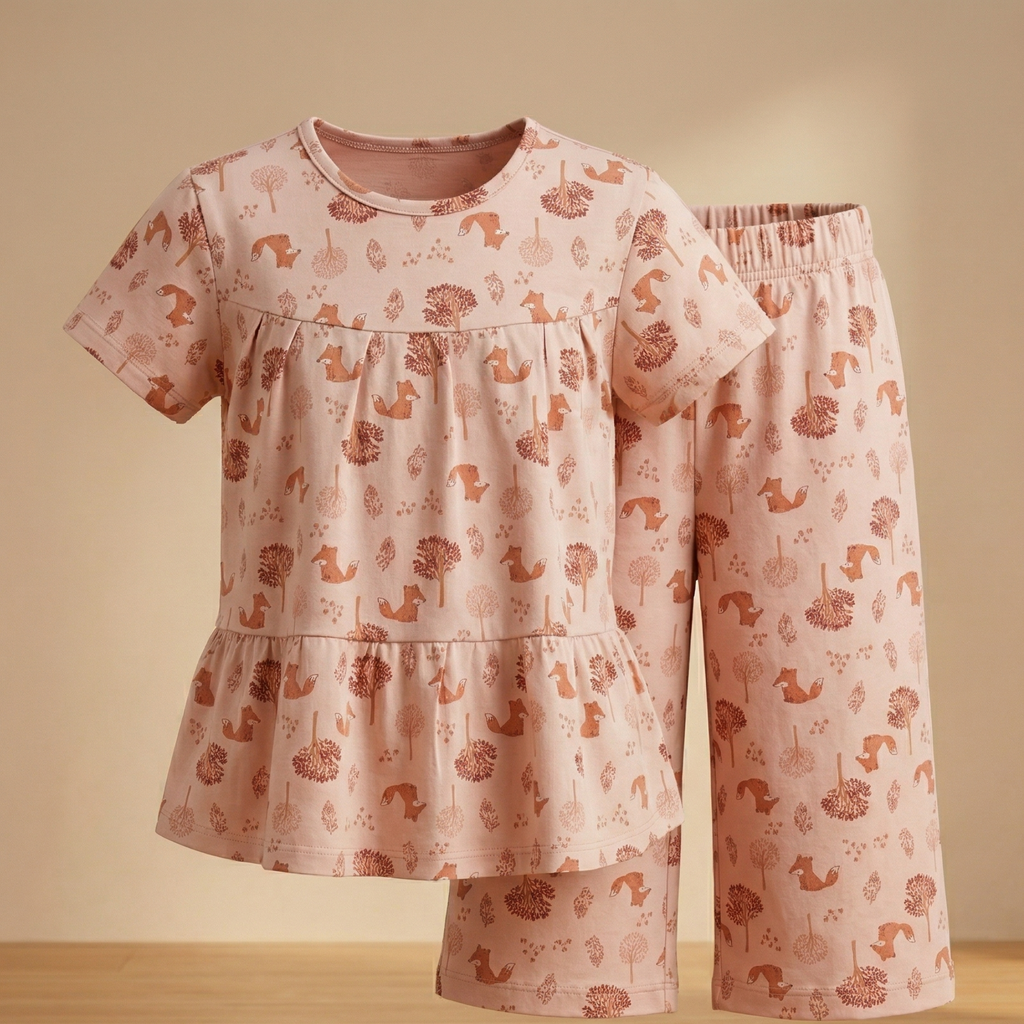 Girls Pajamas (w/Shorts) Fox Flowers