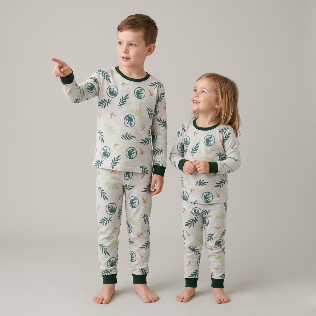 Dinosaur Leaves Kids L/S Pajamas