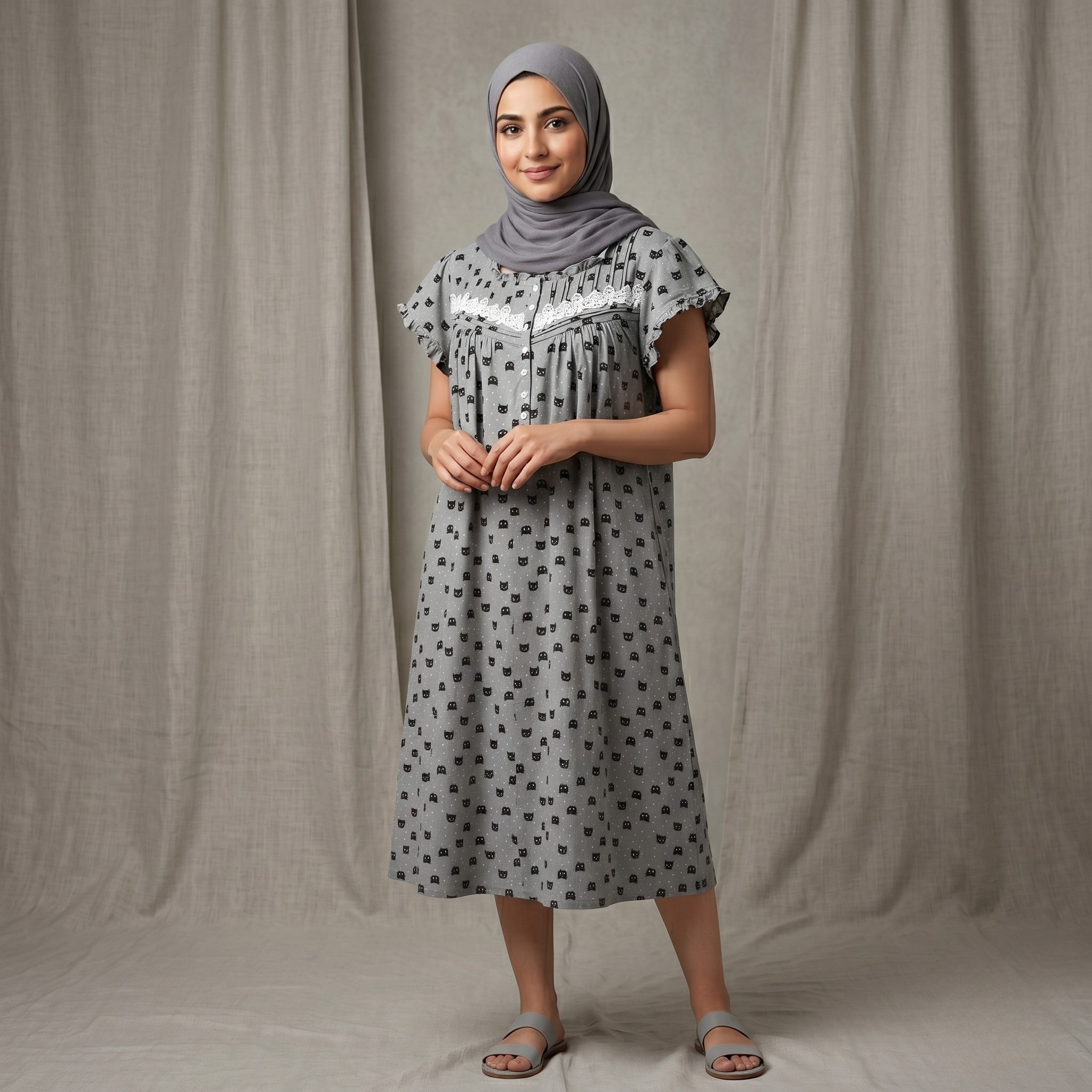 Kitty Faces Grey Womens Midi