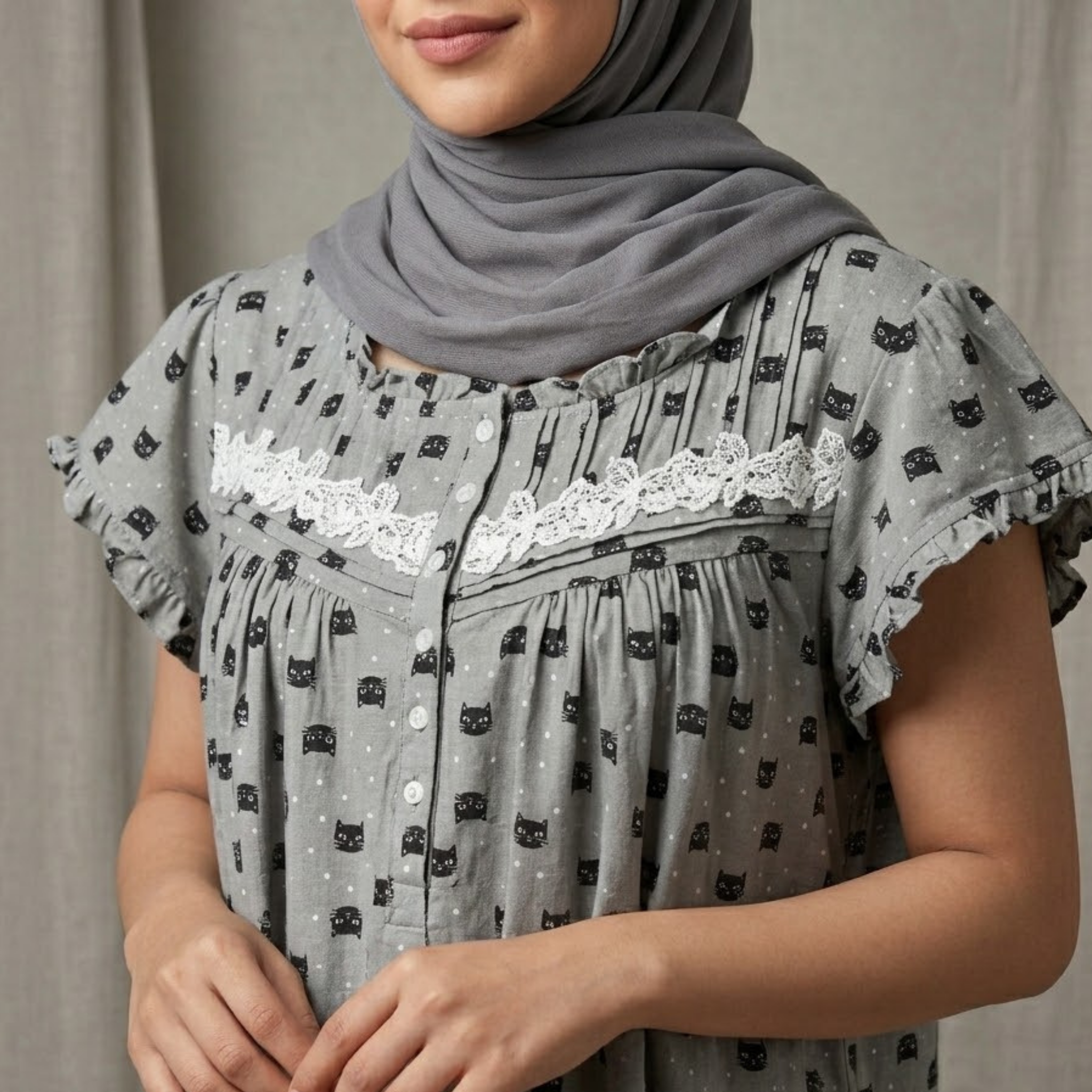 Kitty Faces Grey Womens Midi