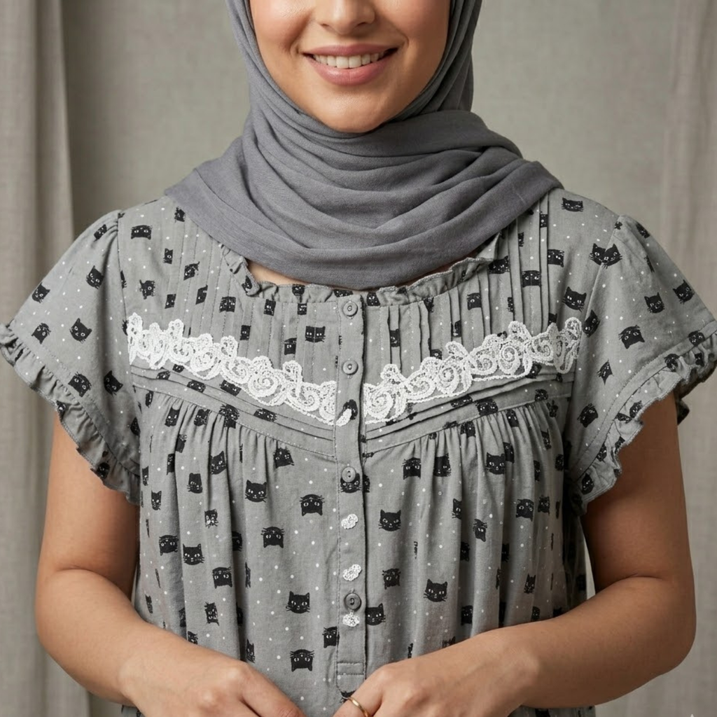 Kitty Faces Grey Womens Midi