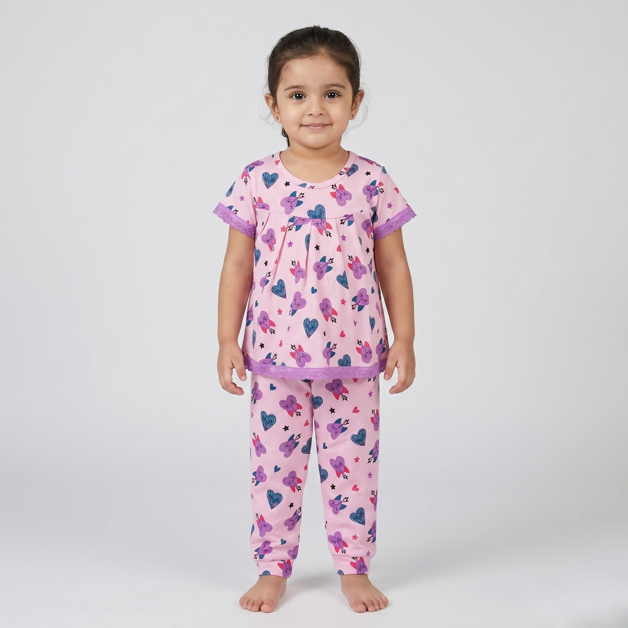 Heart Stars Pink Girls H/S Pajamas