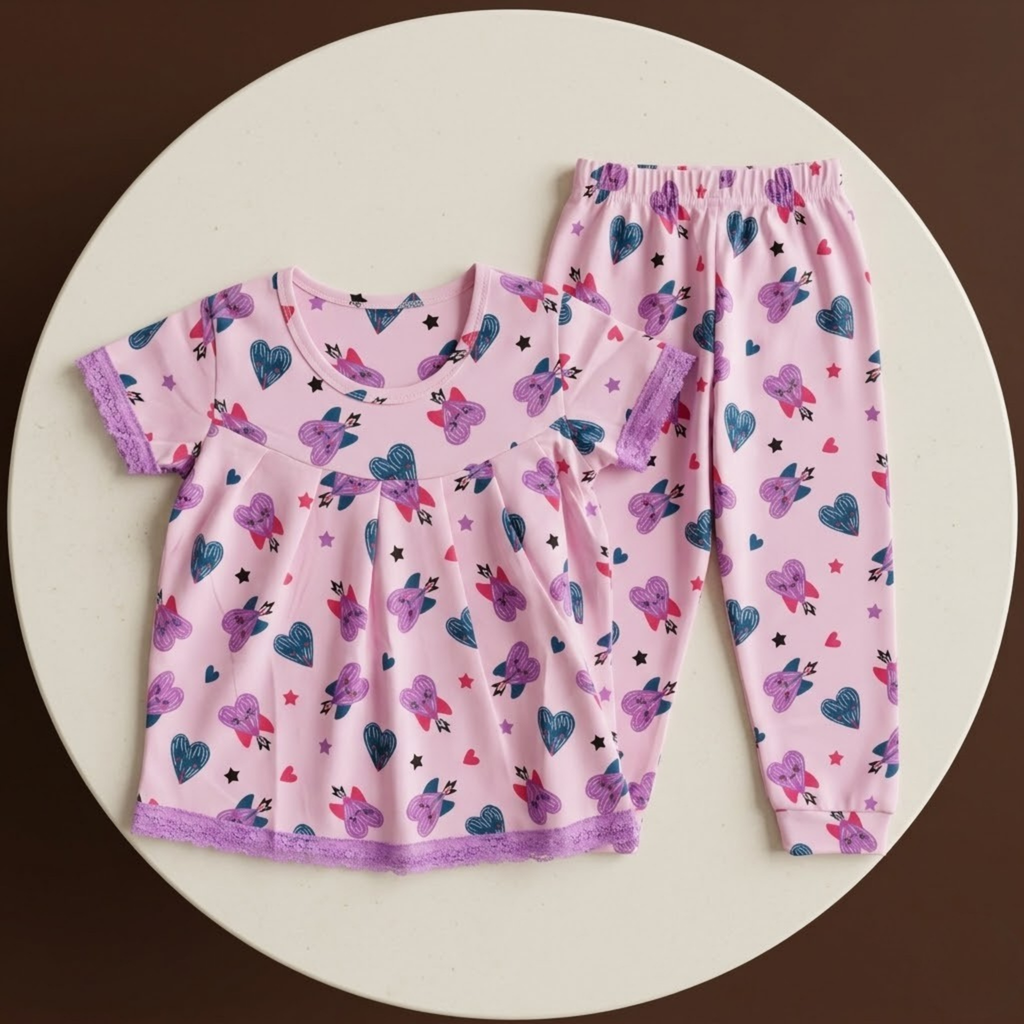 Heart Stars Pink Girls H/S Pajamas