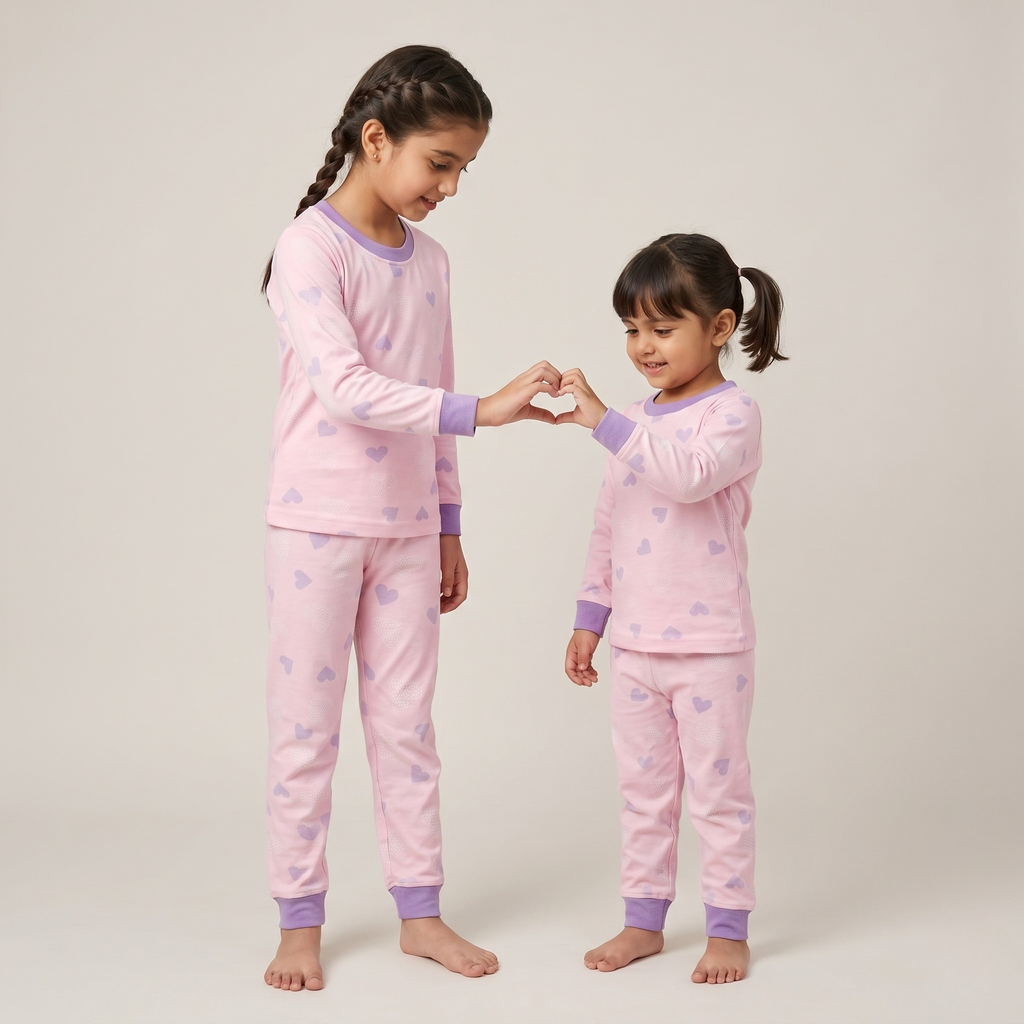 Hearts Shade Pink Kids L/S Pajamas