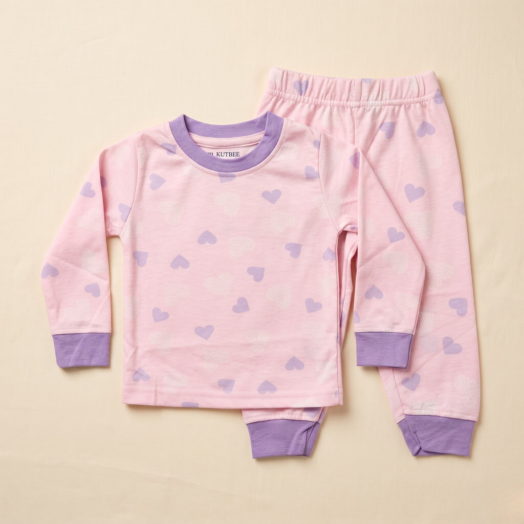 Hearts Shade Pink Kids L/S Pajamas