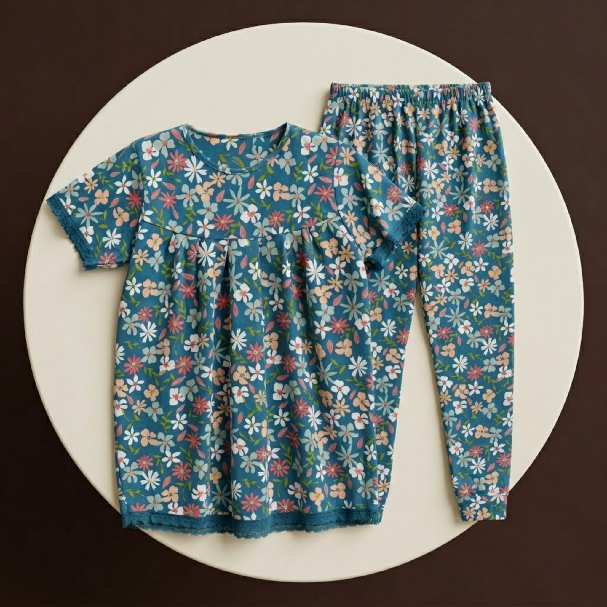 Blue Botanical Flowers Girls H/S Pajamas