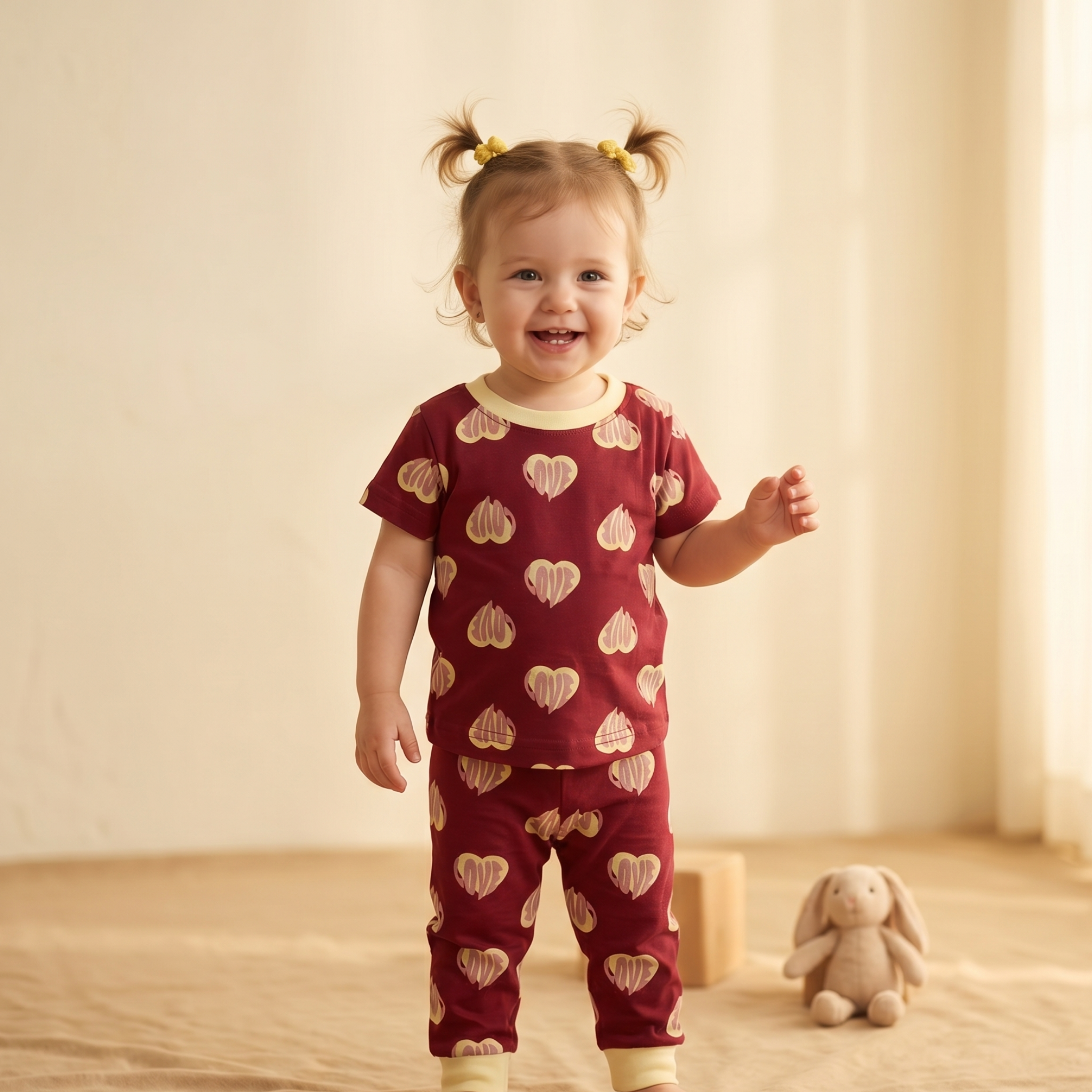 بيجاما أزهار بيضاء خضراء بأكمام قصيرة