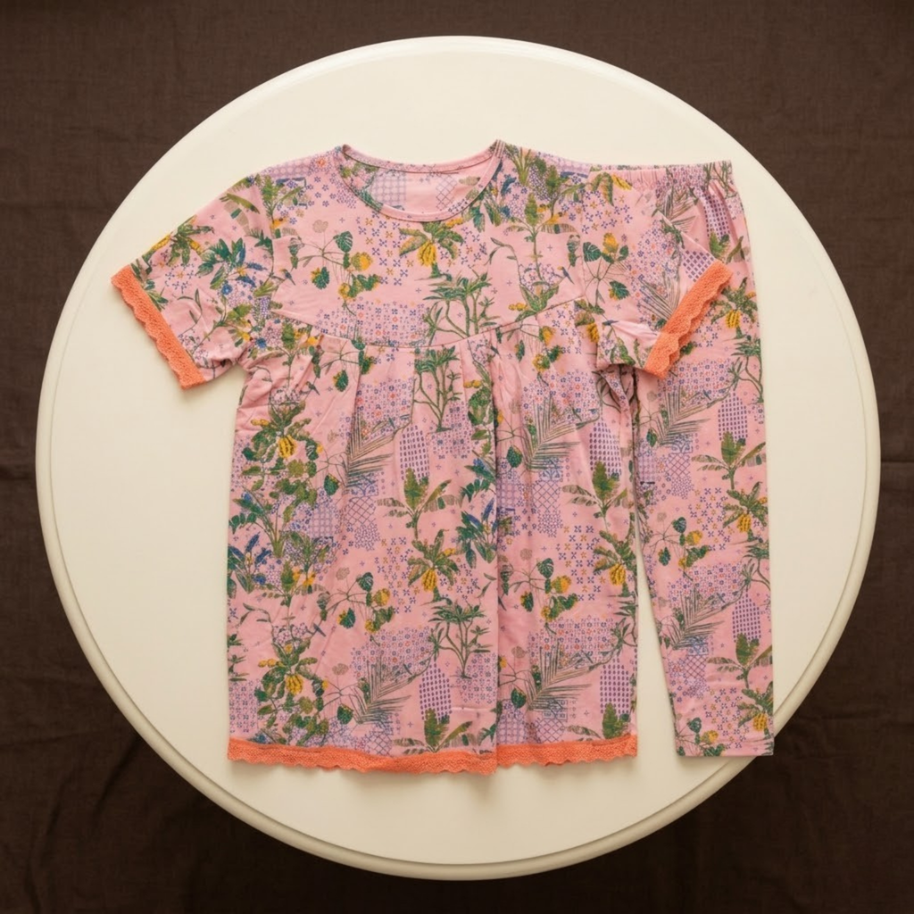 Pink Tropical Plants Girls H/S Pajamas