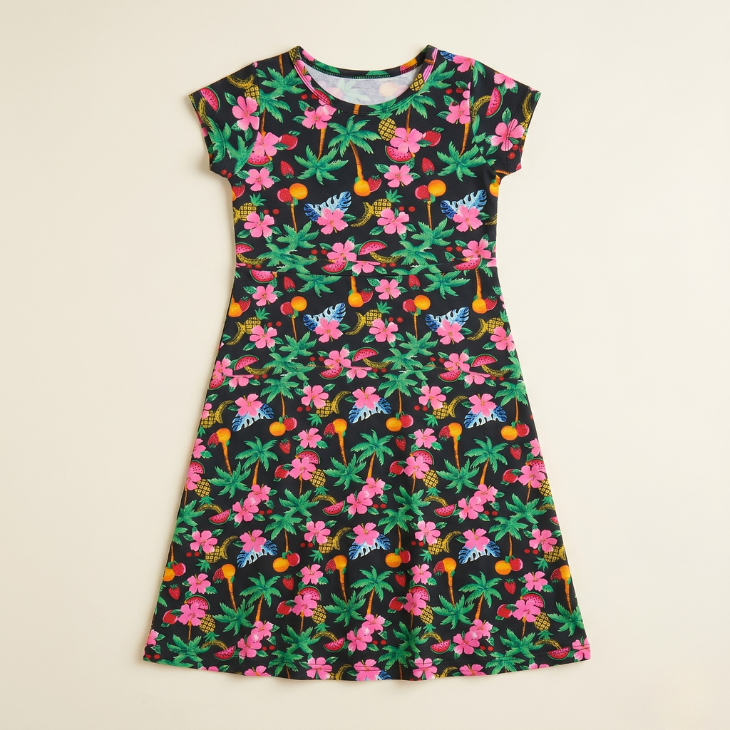 Girls Frock Fluorescent Forest