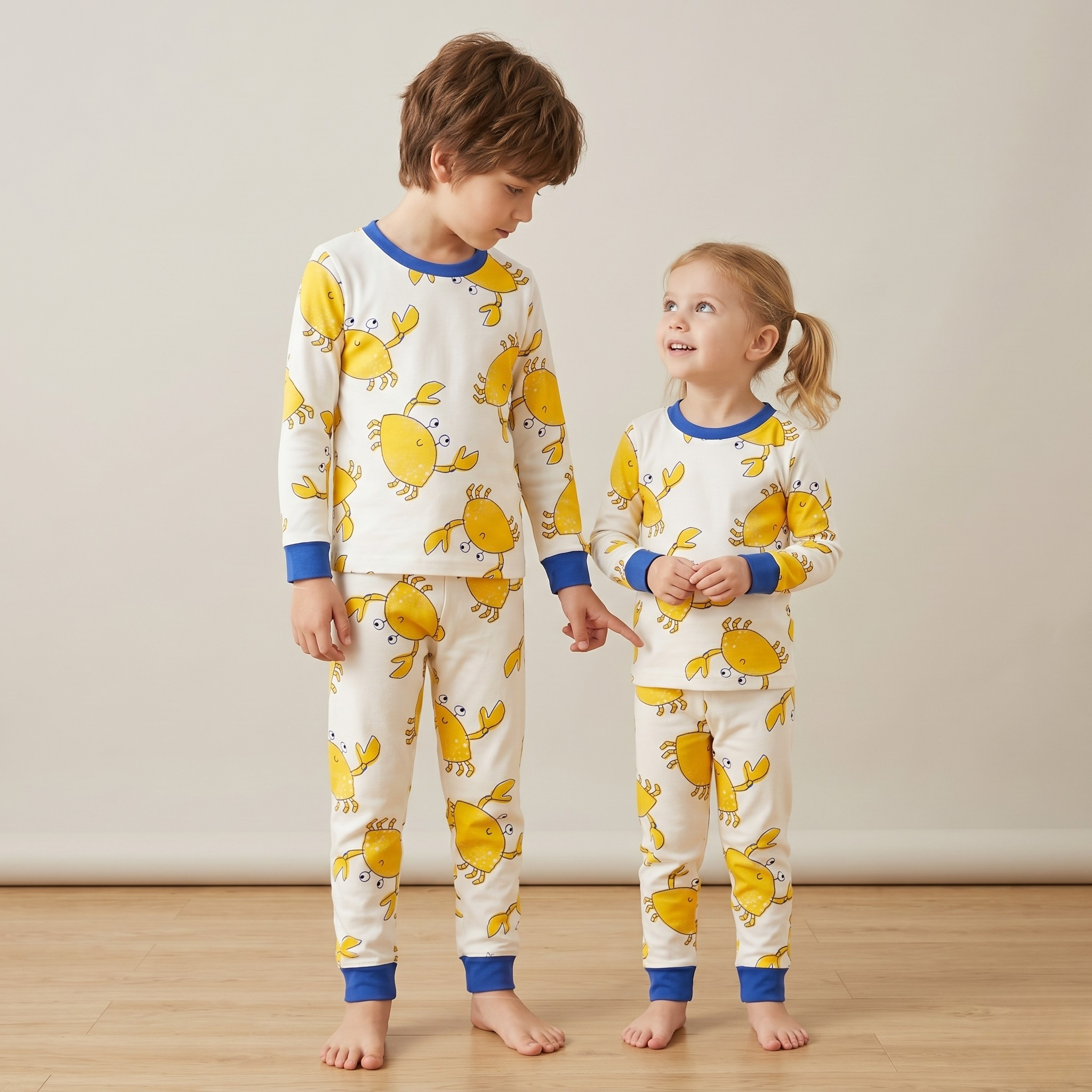 Crabs Yellow Kids L/S Pajamas
