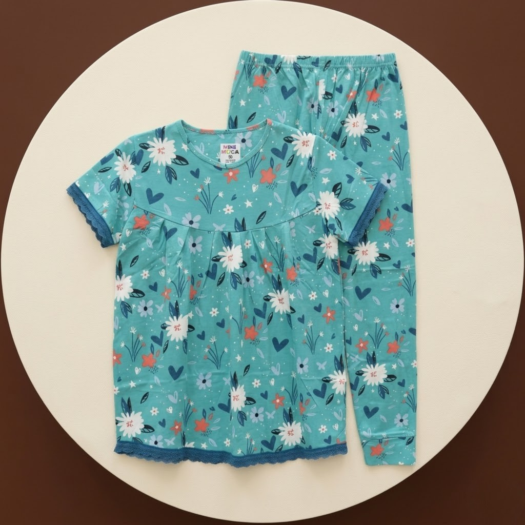 Delicate Blue Floral Girls H/S Pajamas