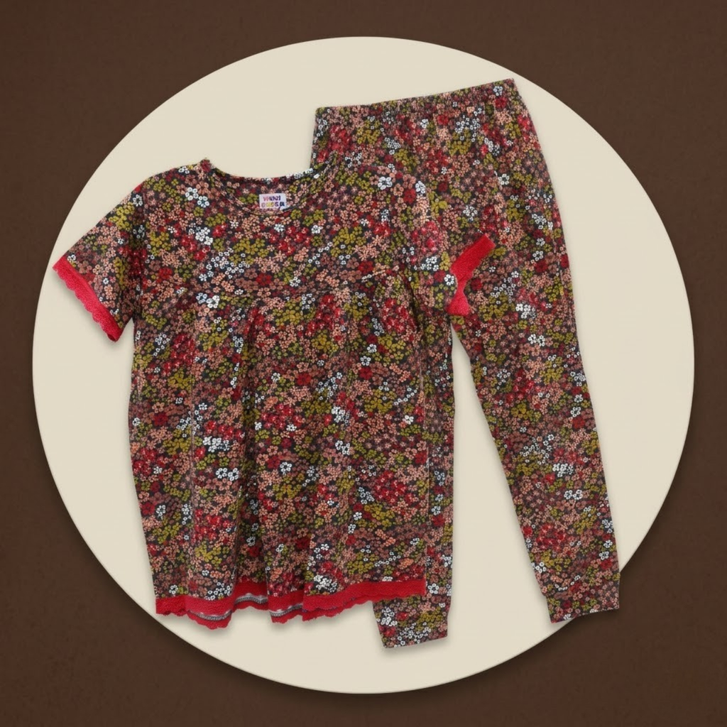 Multicolor Pink Floral Girls H/S Pajamas