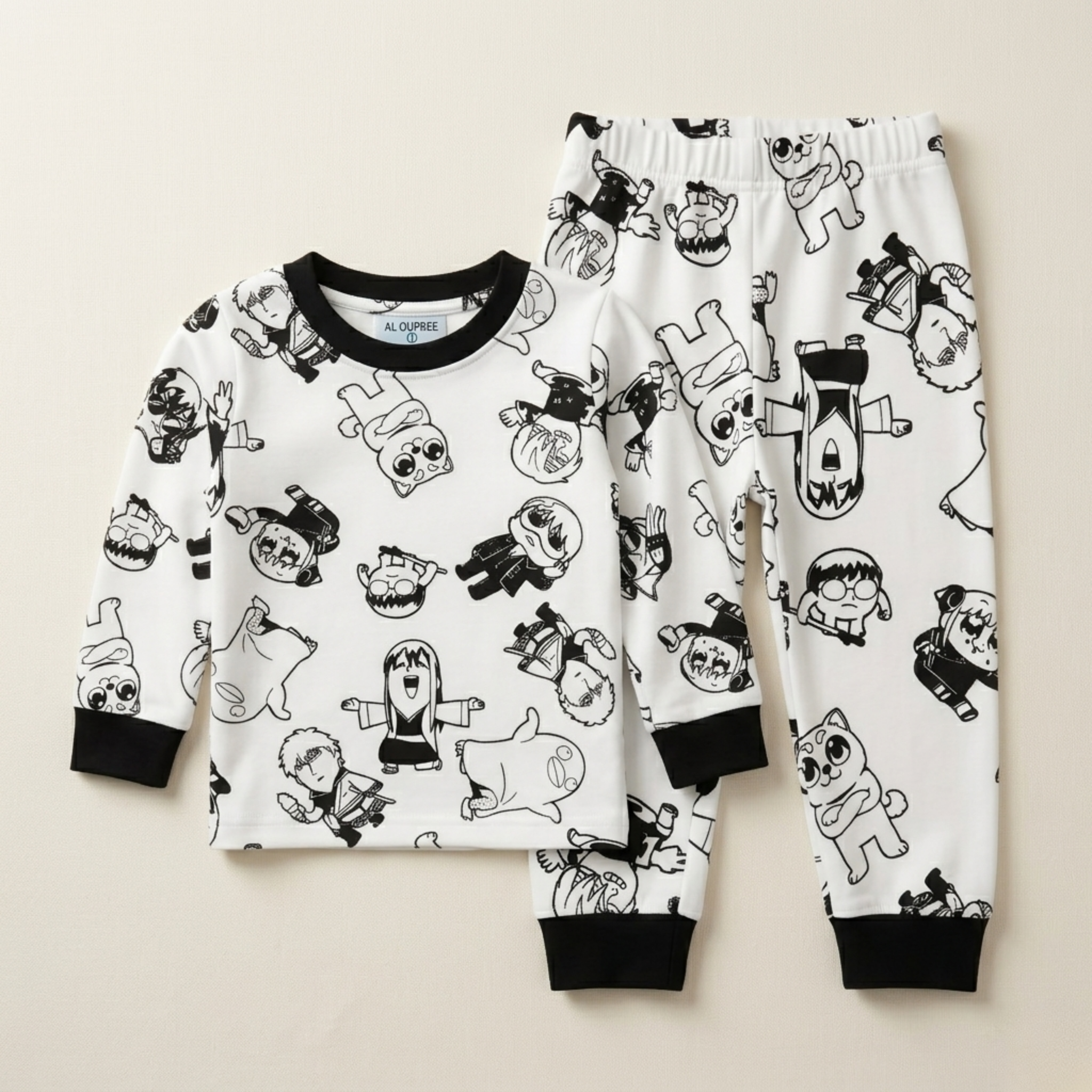 Anime White Kids L/S Pajamas