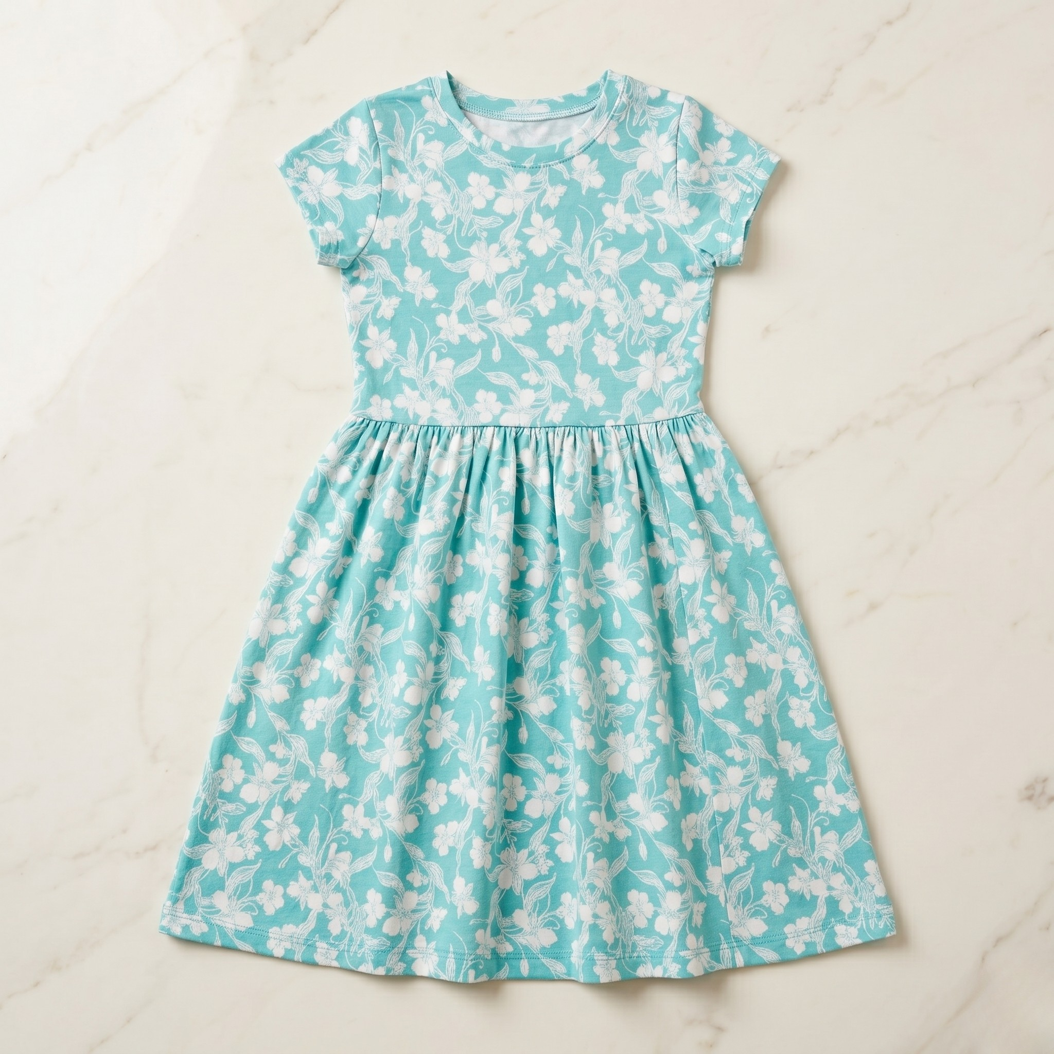 Girls Frock Blue Sea Flowers