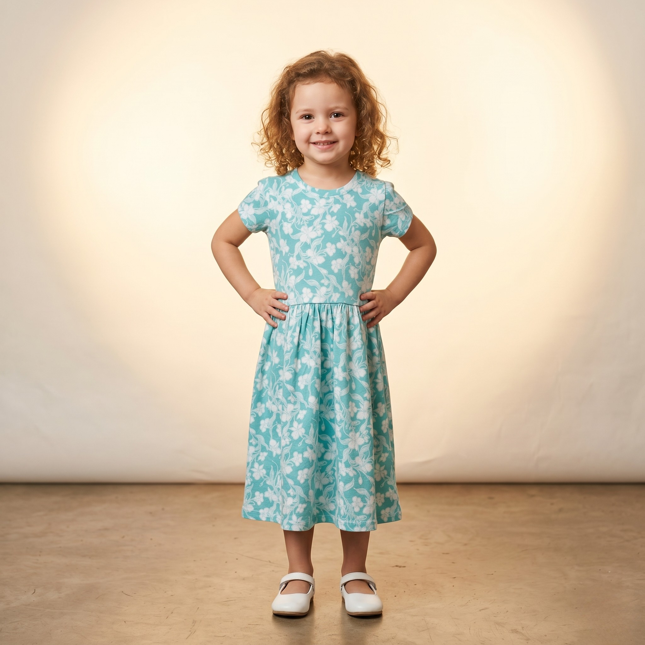 Girls Frock Blue Sea Flowers