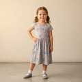 Girls Frock Blue Flowers Gray