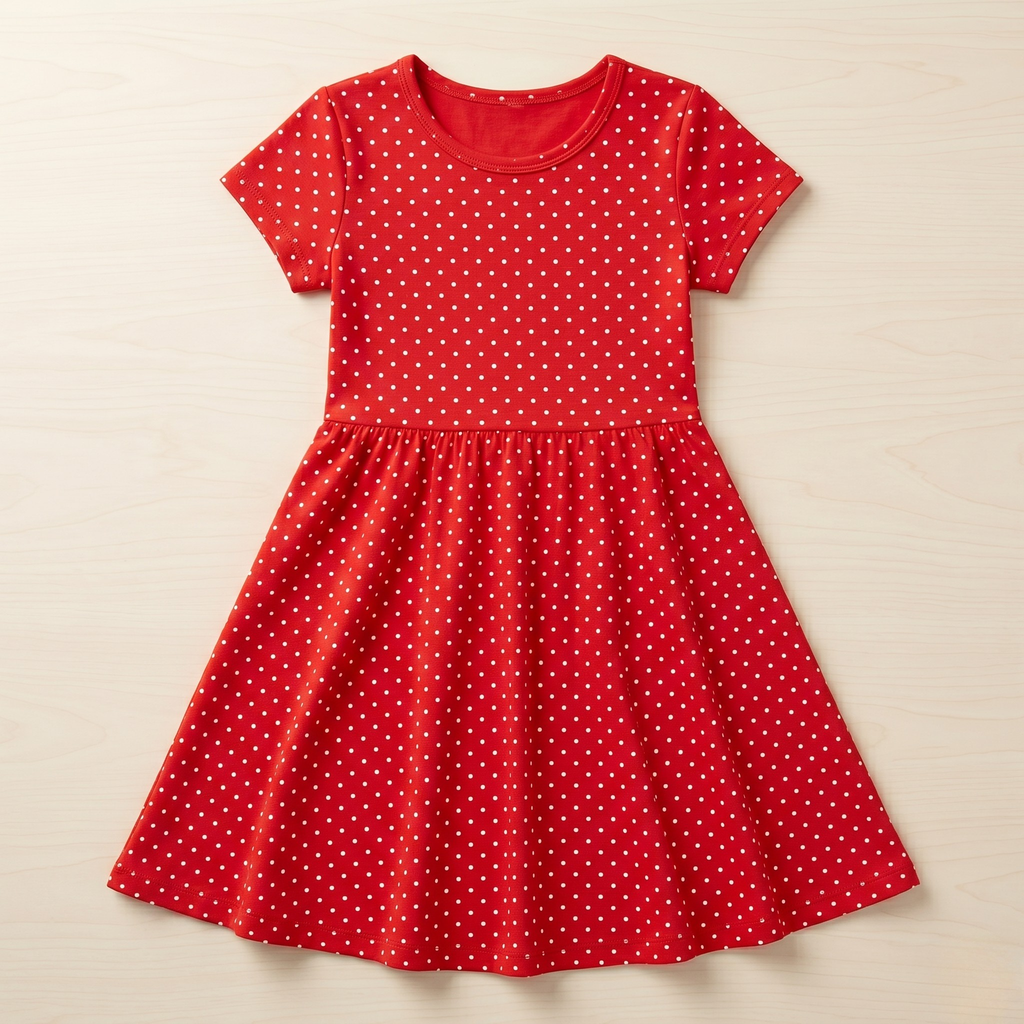 Girls Frock Dots Red
