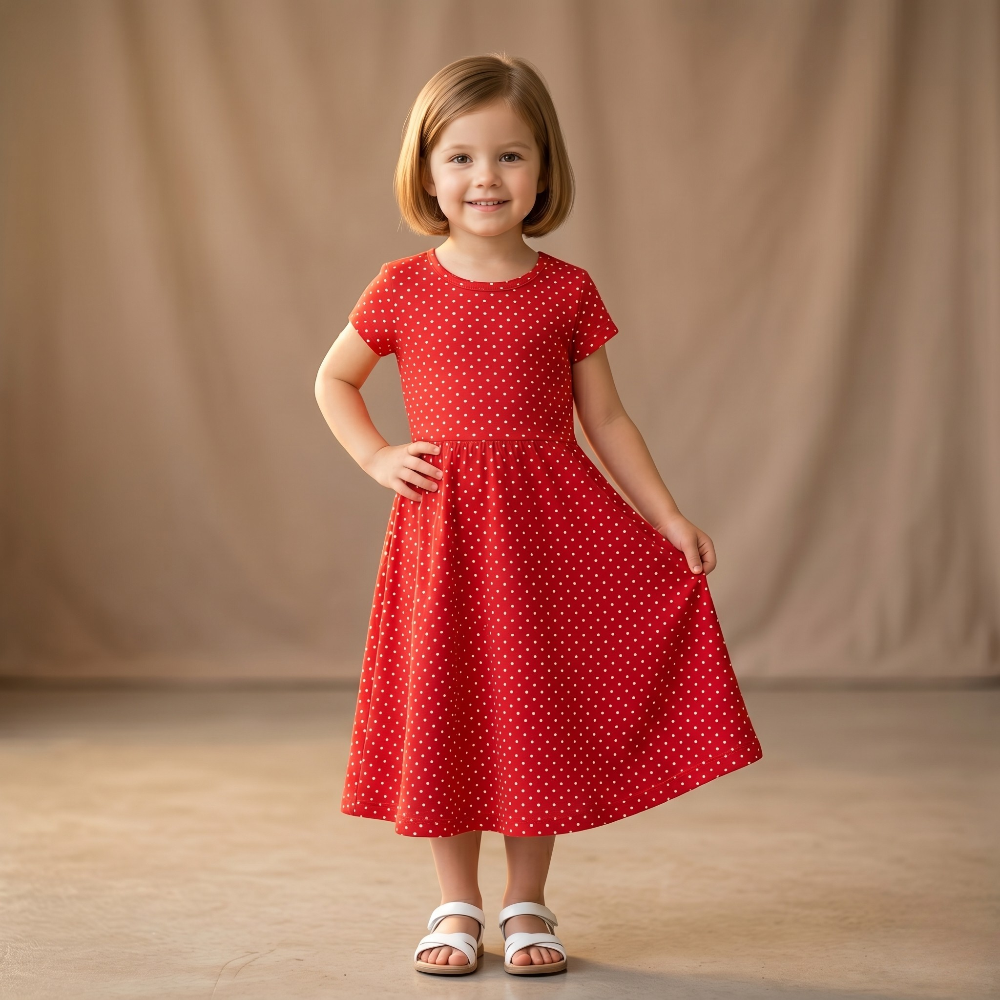 Girls Frock Dots Red