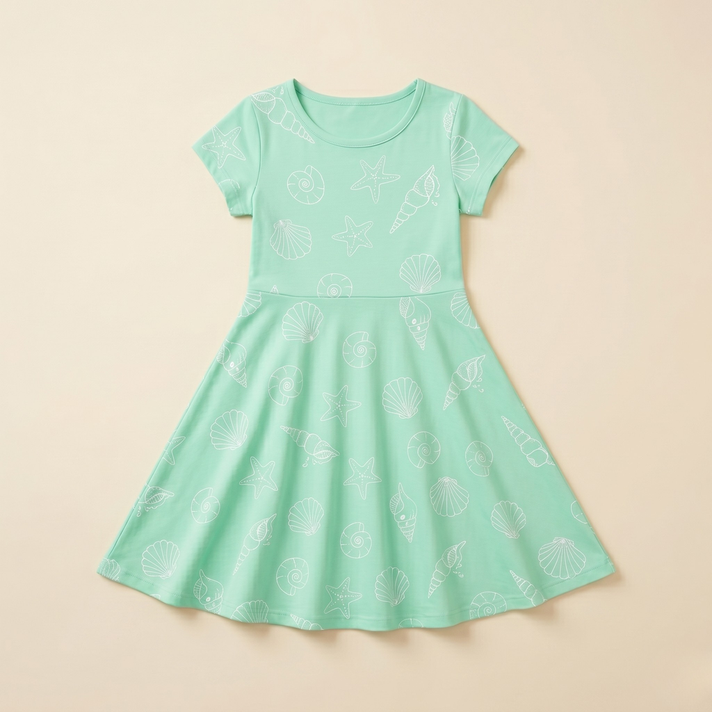 Girls Frock Sea Shell Green