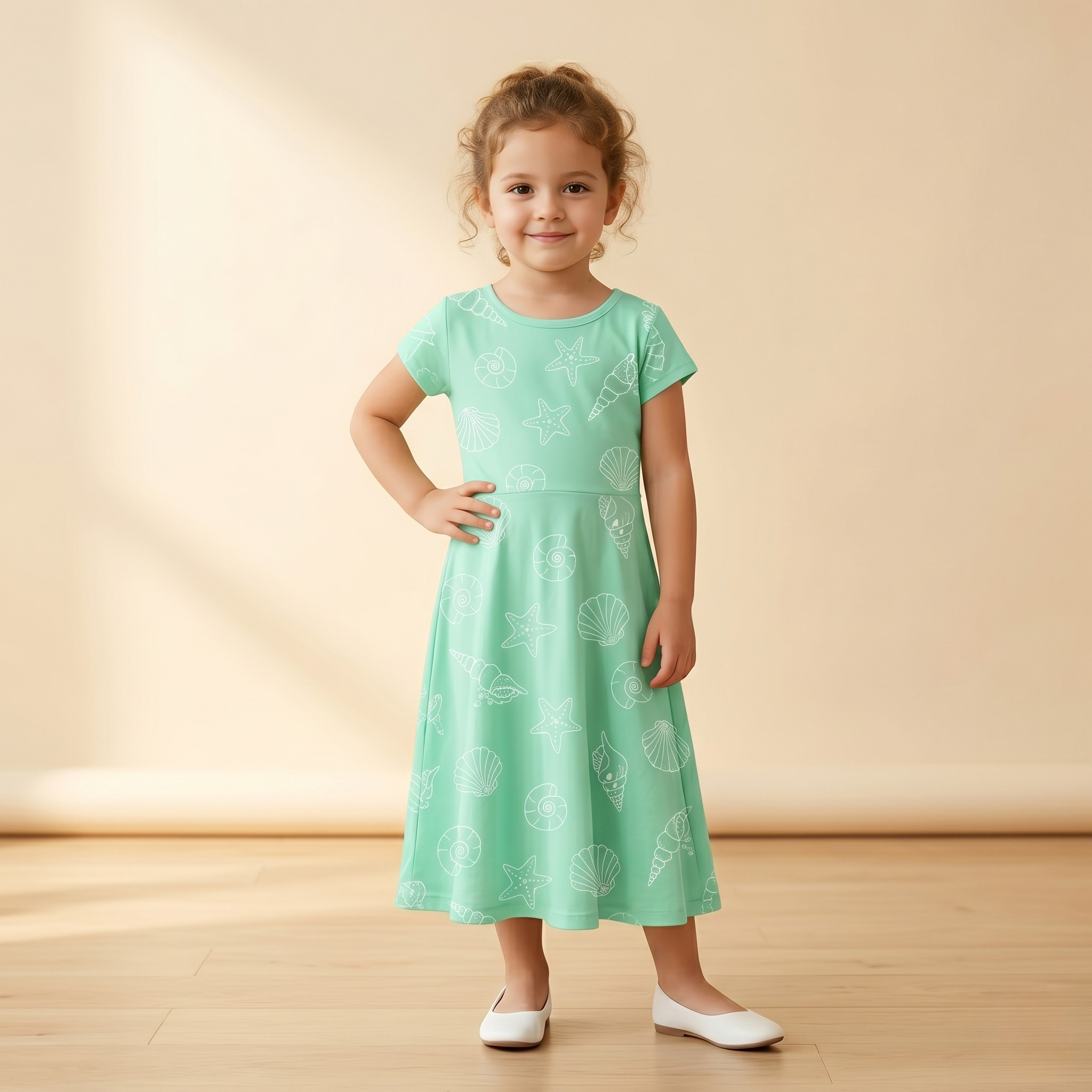 Girls Frock Sea Shell Green