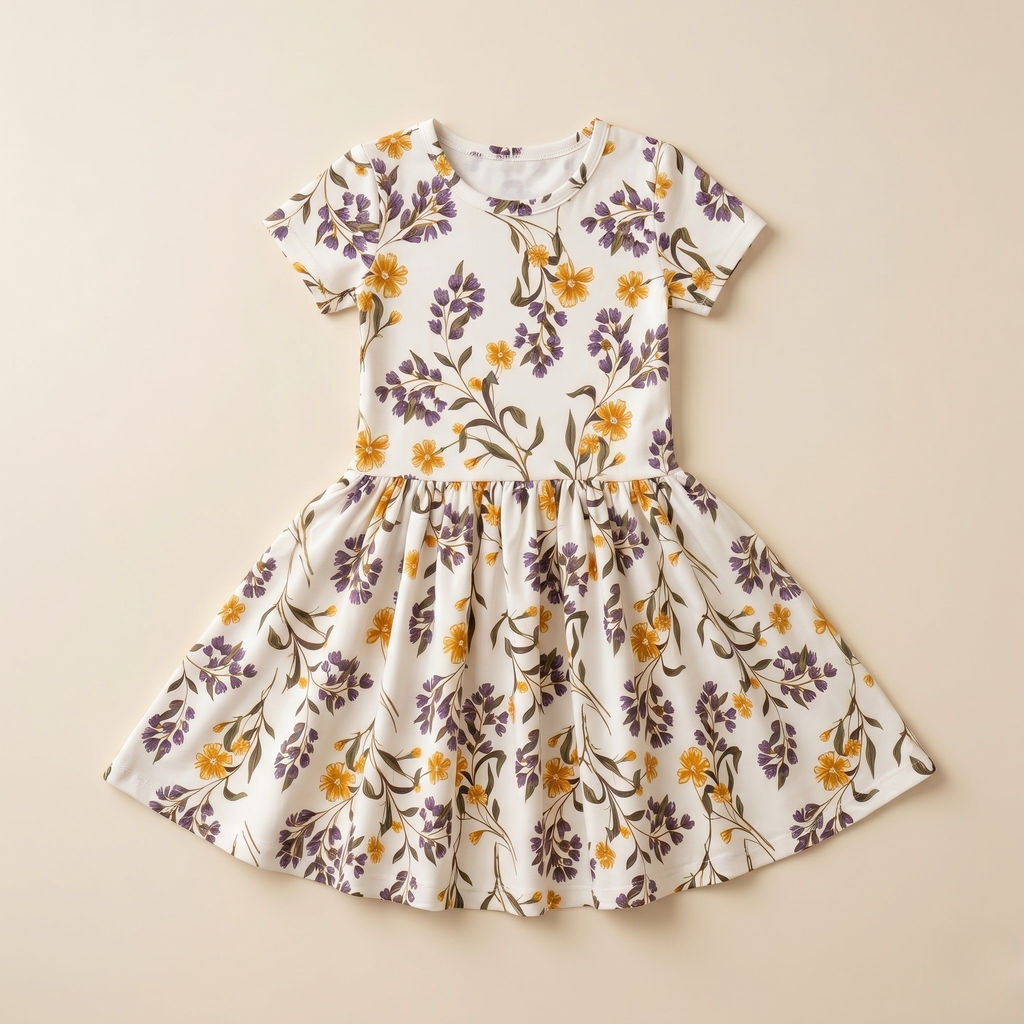 Girls Frock Floral White Yellow