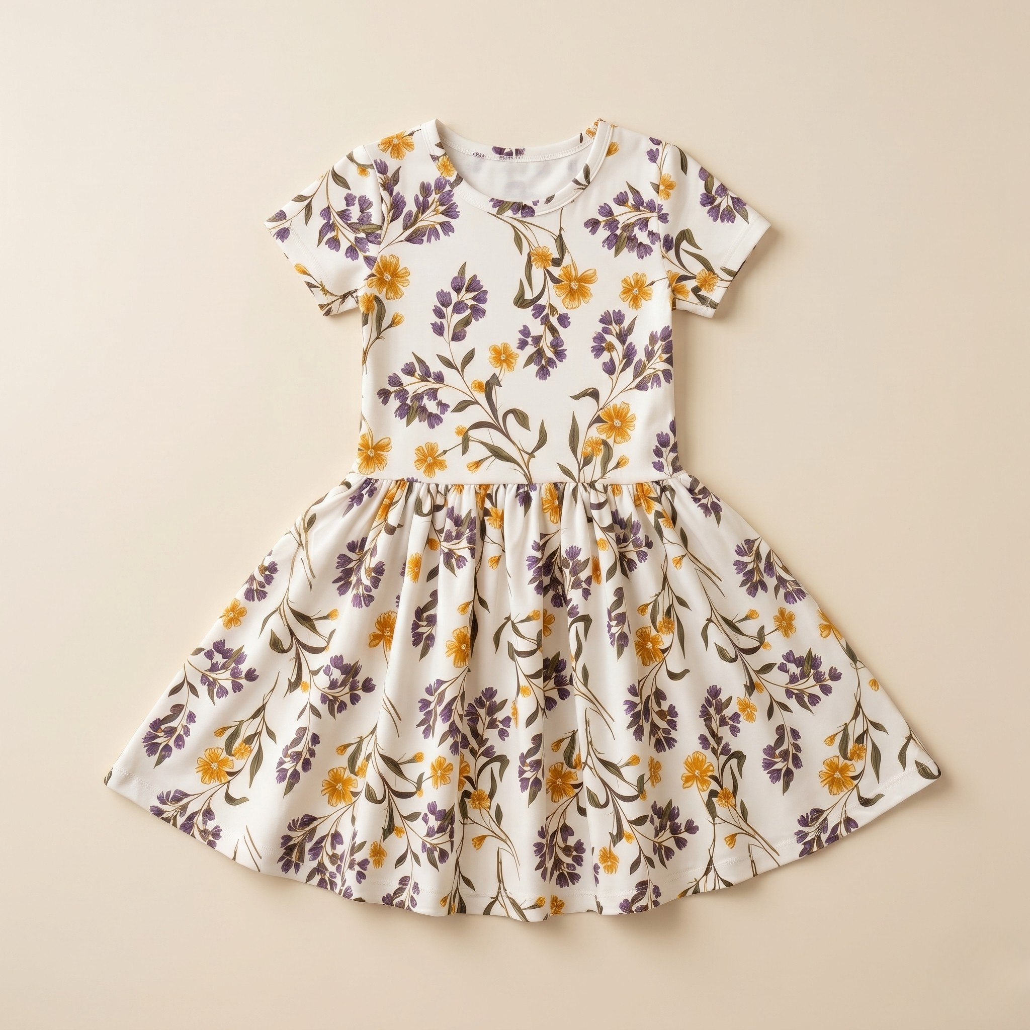 Girls Frock Floral White Yellow