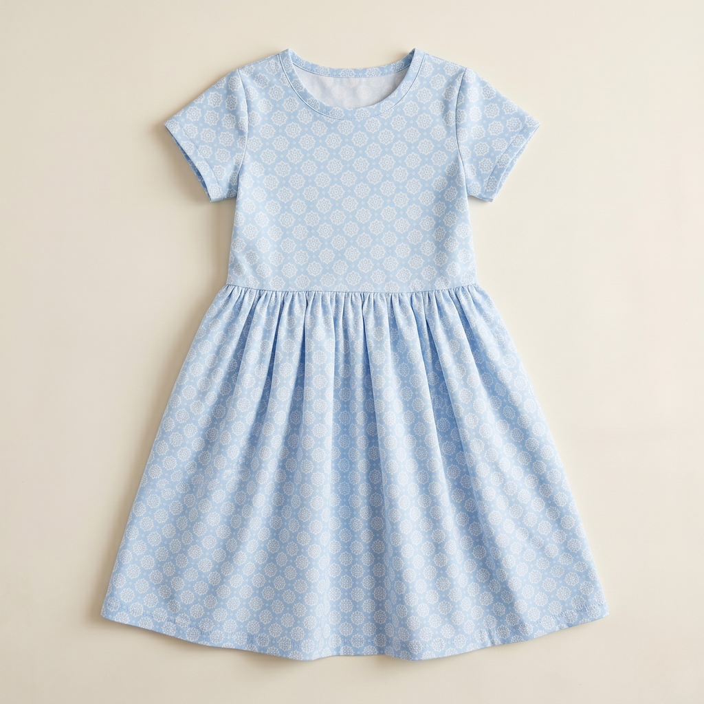Girls Frock Flower Stamp Blue