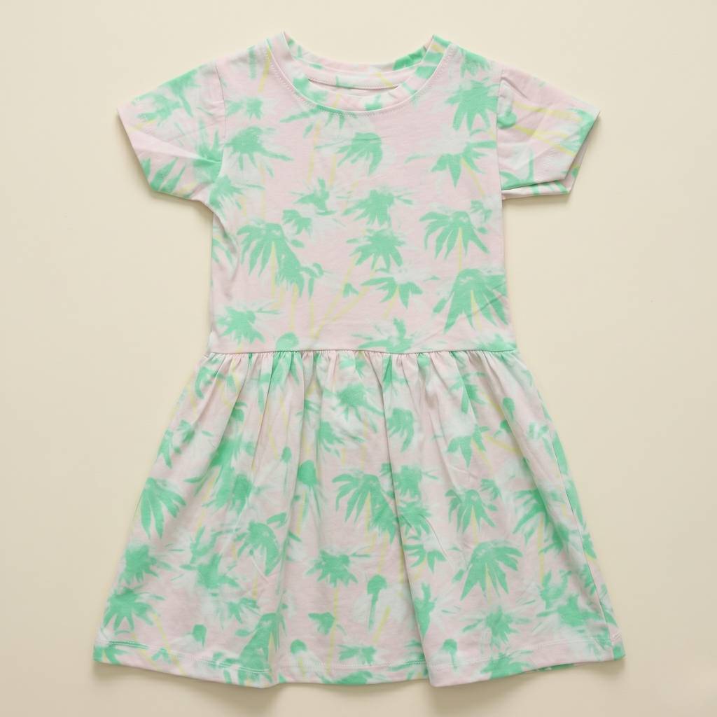 Girls Frock Floral Green Pink