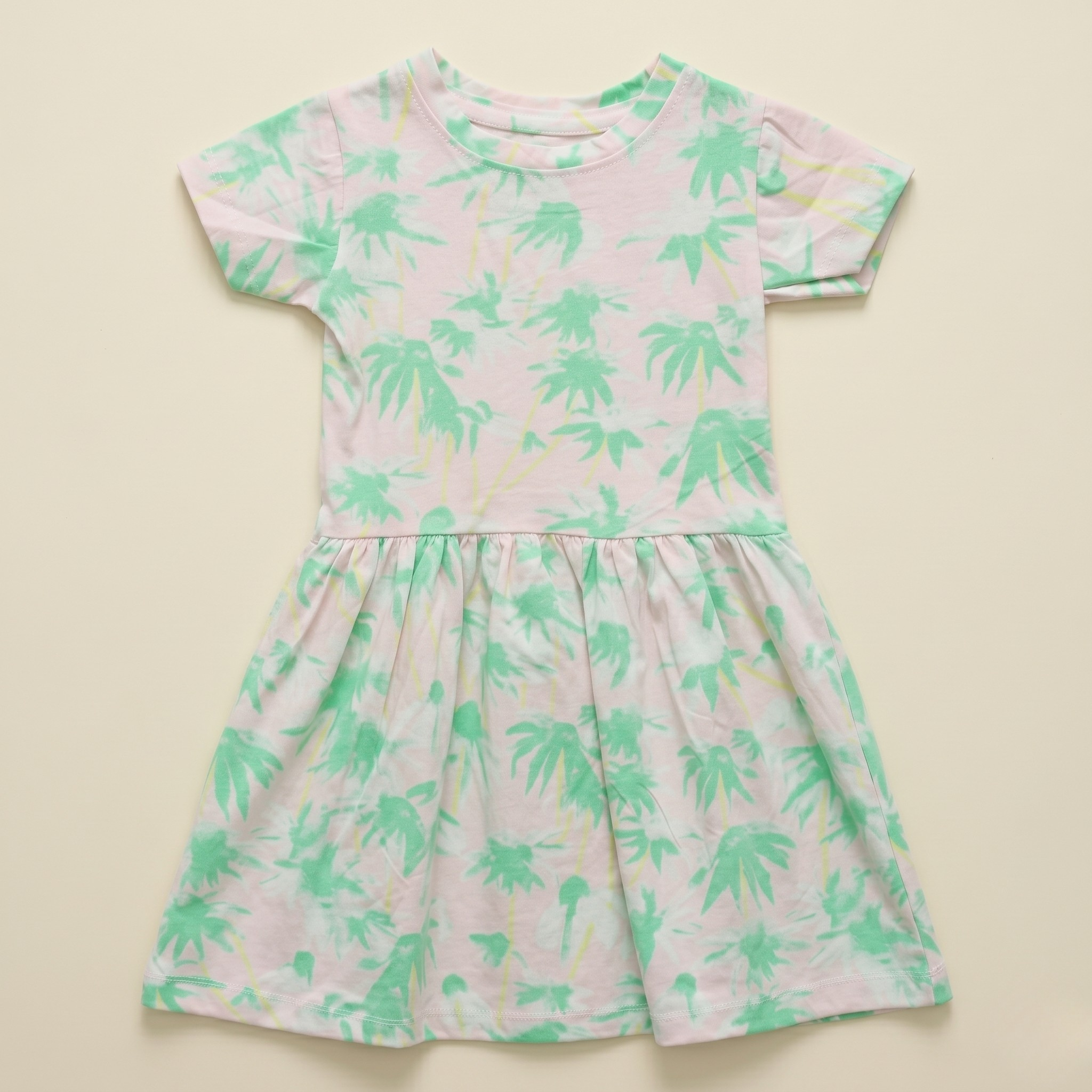 Girls Frock Floral Green Pink