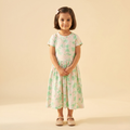 Girls Frock Floral Green Pink