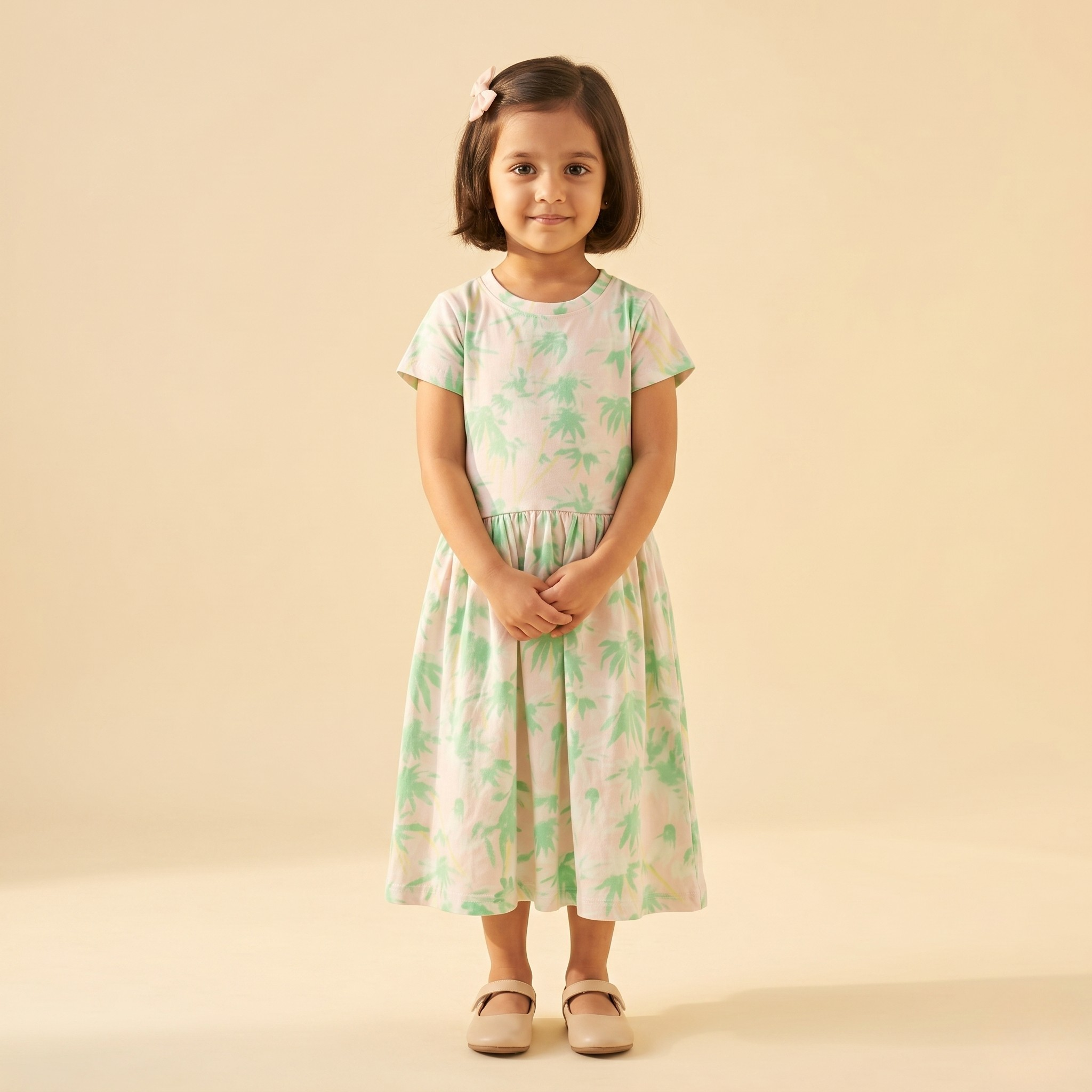 Girls Frock Floral Green Pink