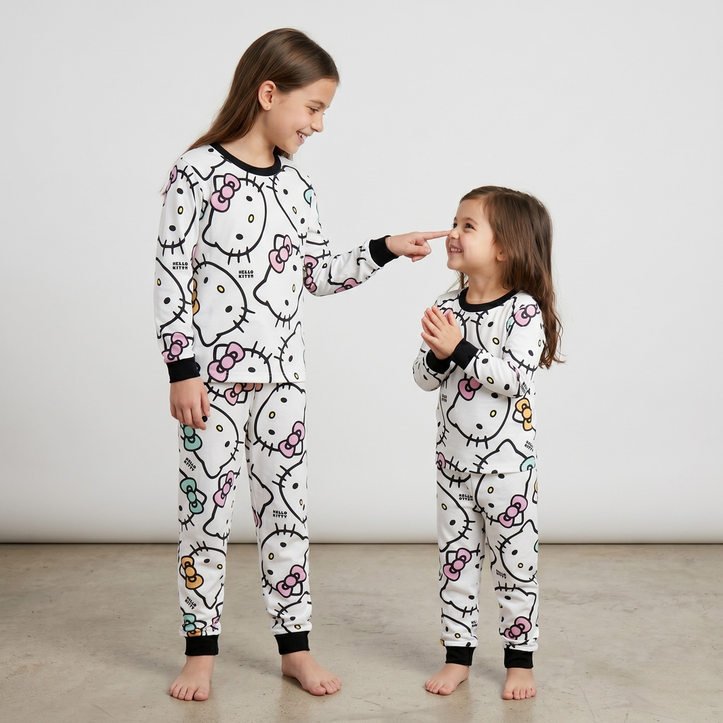 Kitty Outline Kids L/S Pajamas