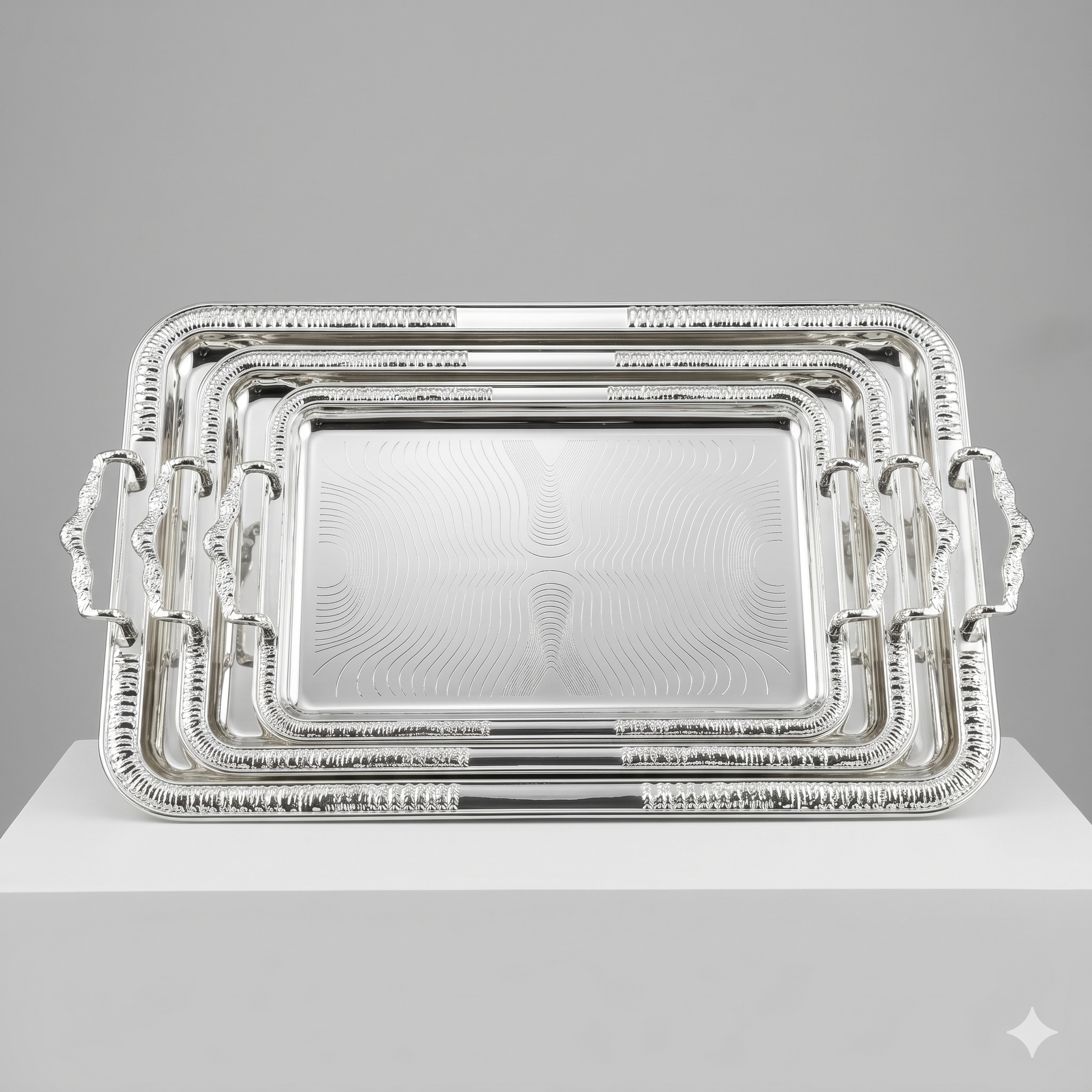 Silver Serving Tray Set, 3 Pieces, 24-3032
