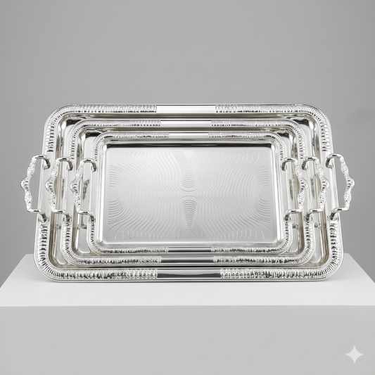 Silver Serving Tray Set, 3 Pieces, 24-3032