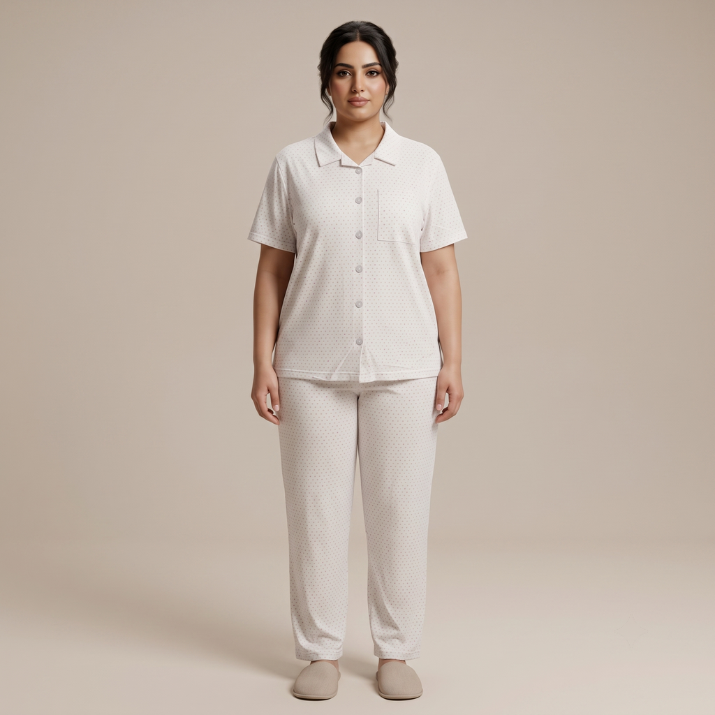 Dotted White Womens Pajamas