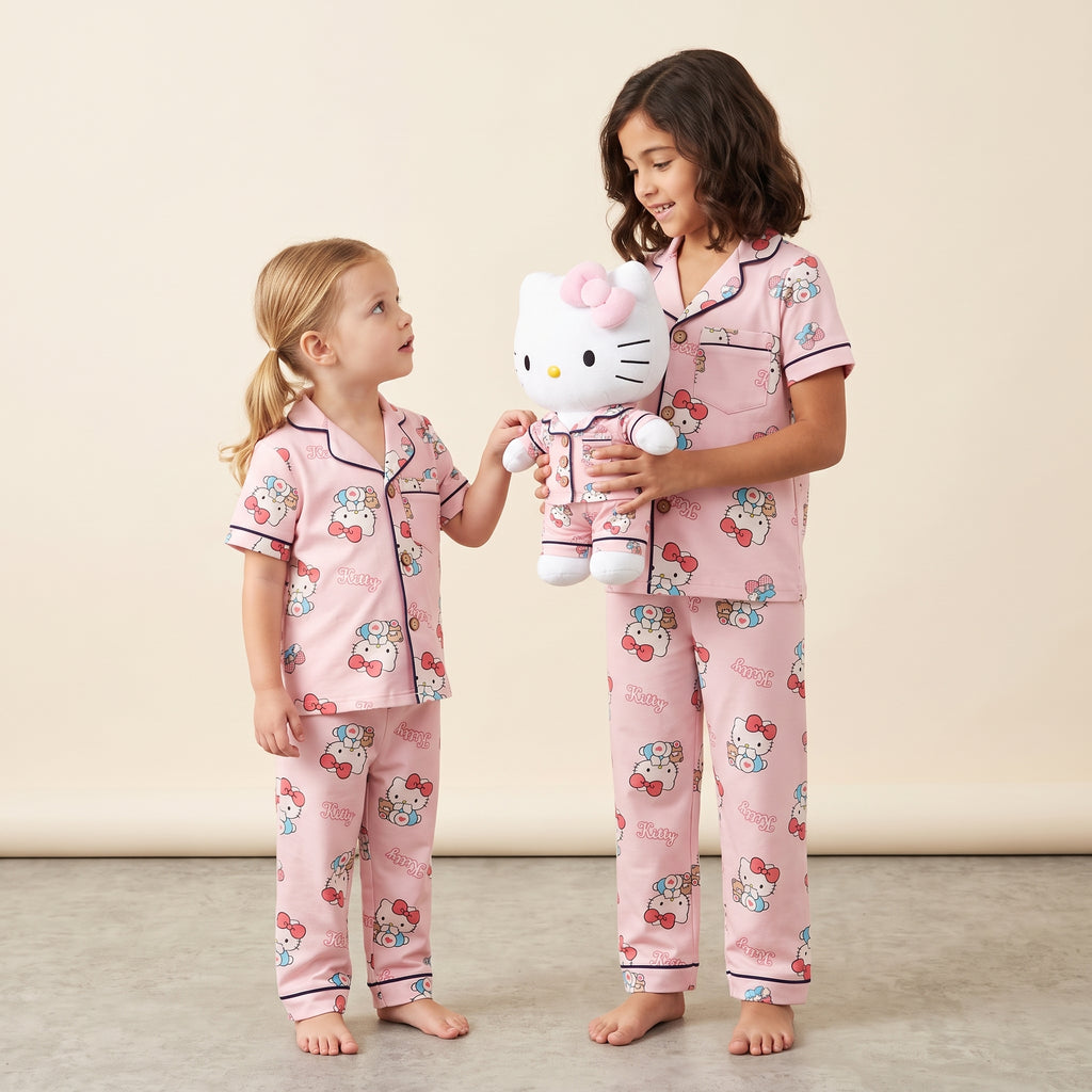 Kitty Bear Pink Kids H/S Pajamas