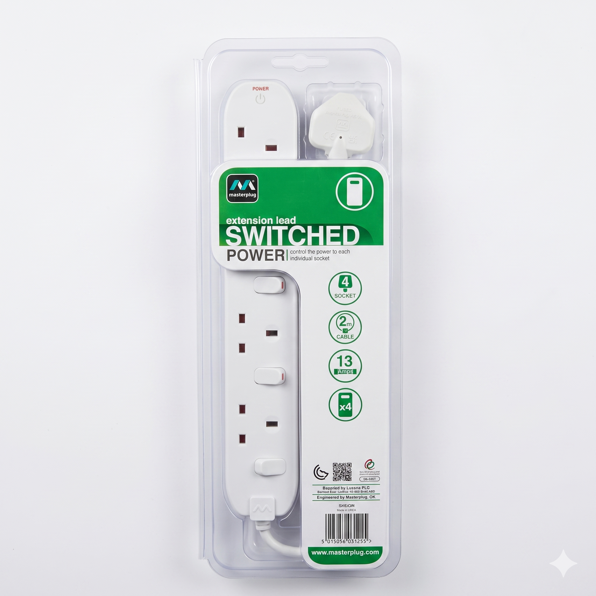 Power strip, 2m, 4 outlets