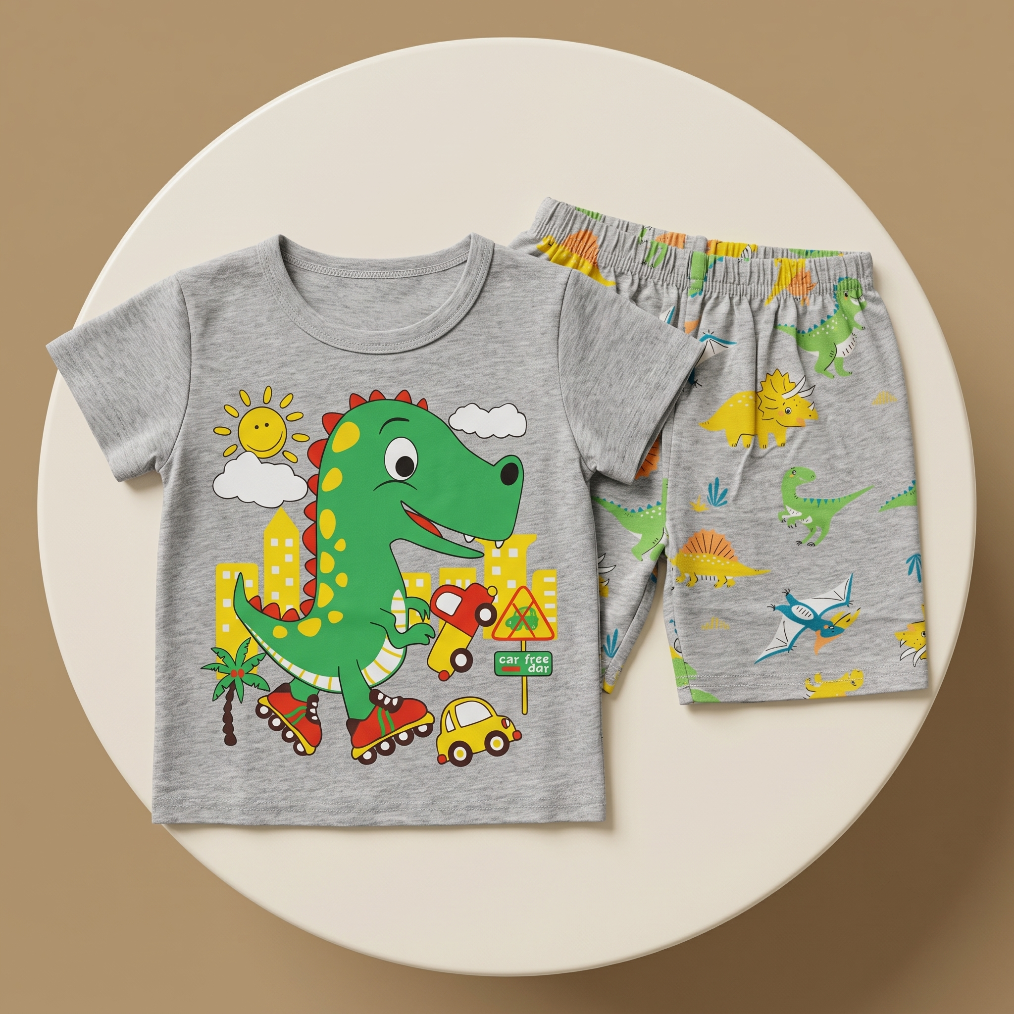 Car Free Dino H/S Short Set
