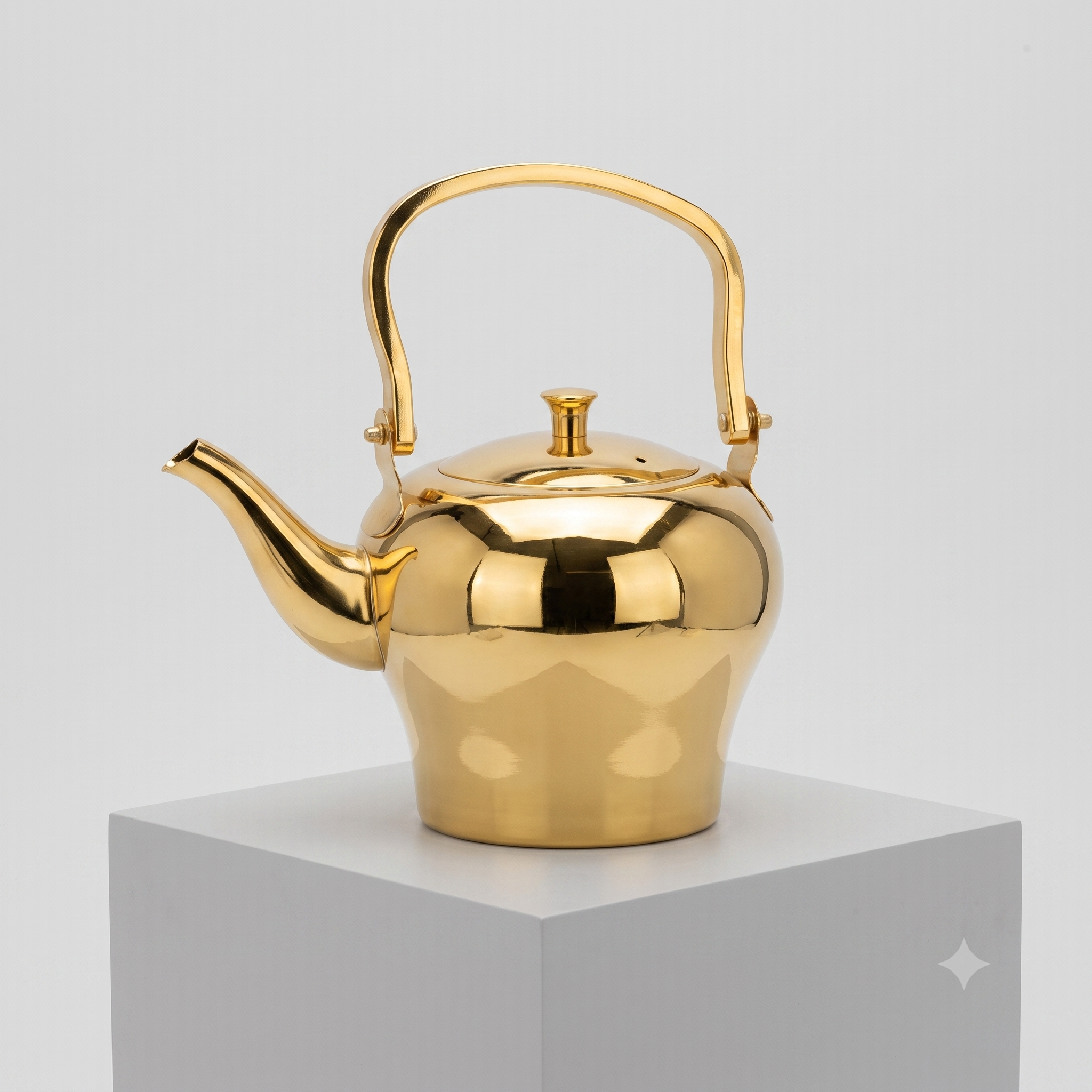 Excellent heavy steel kettle, 2 liters, gold