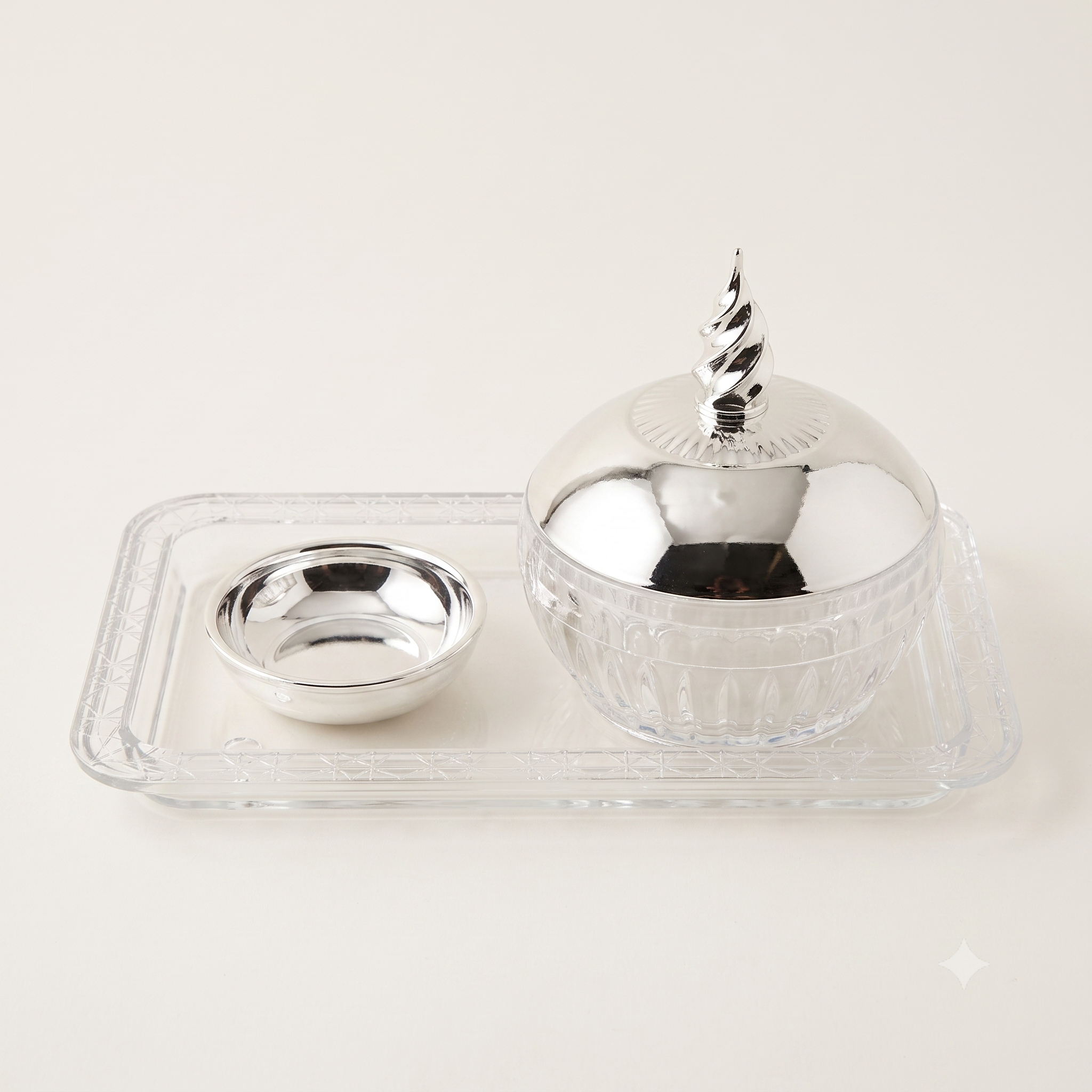 Acrylic tray with silver date holder 785