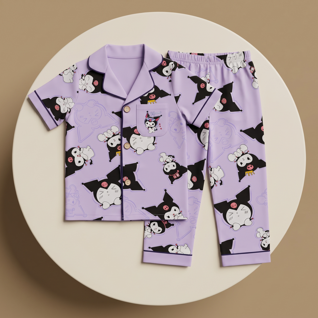 Kuromi Reactions Kids H/S Pajamas