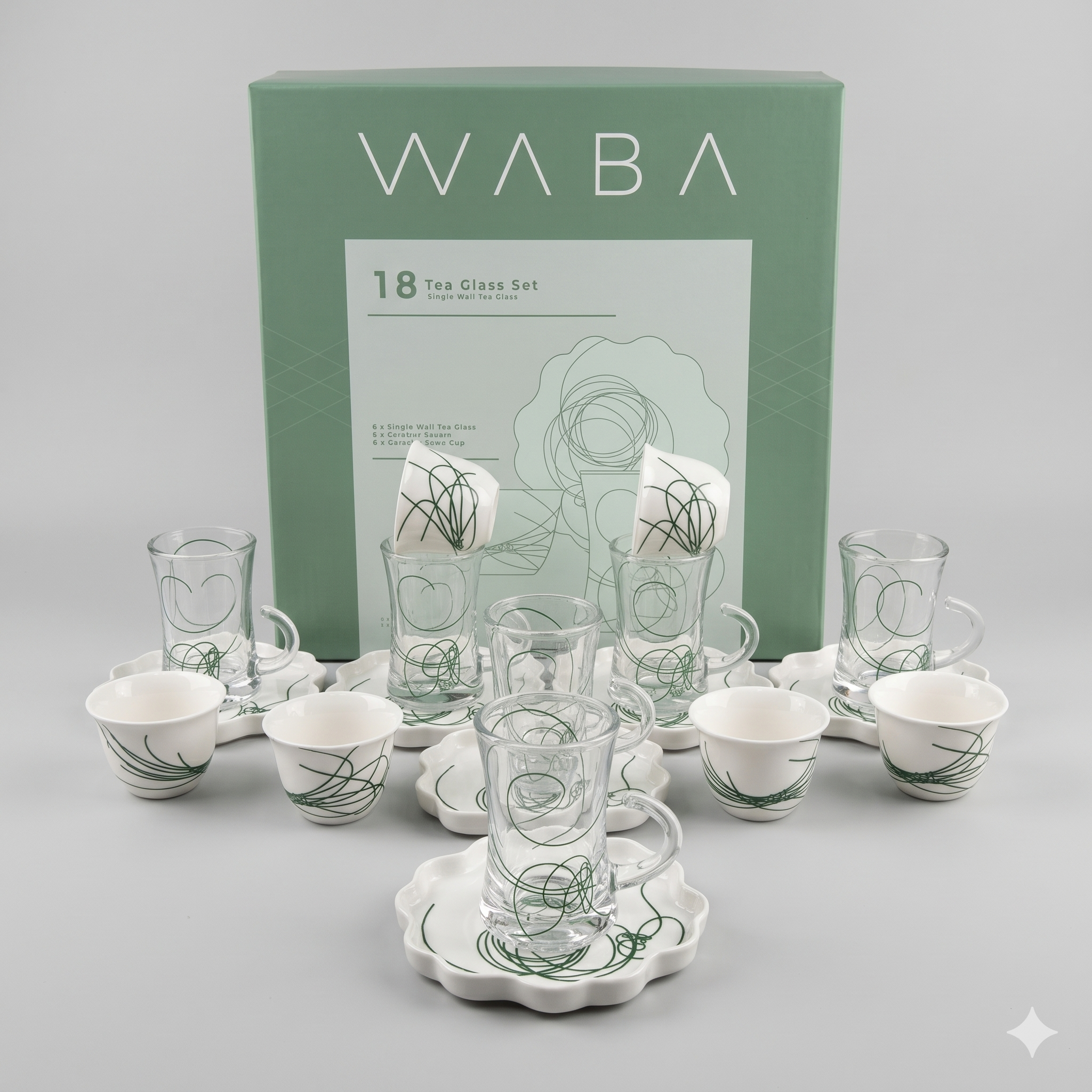 18 Piece Tea and Coffee Set Green KL82