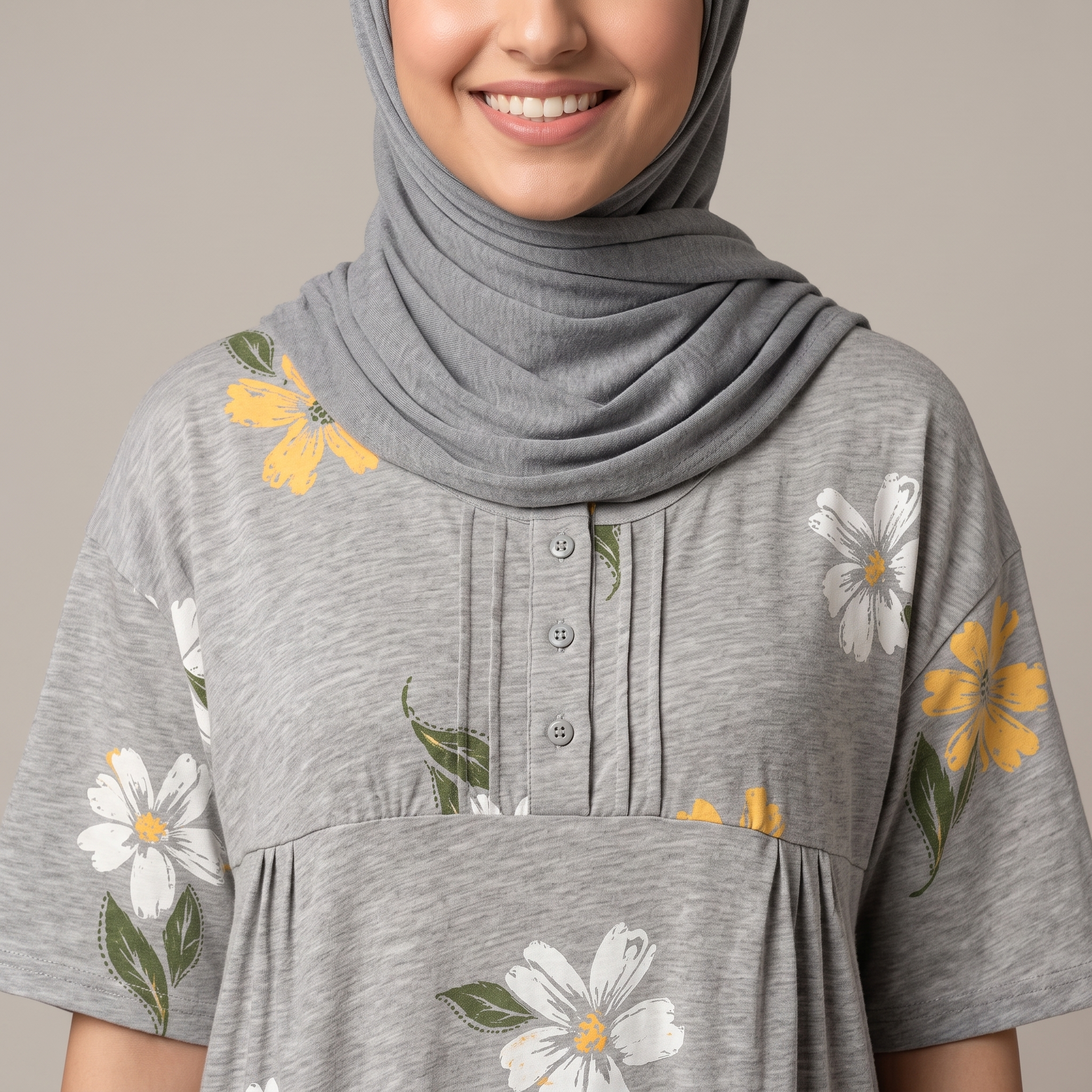 Yellow Flower Grey Womens Middi