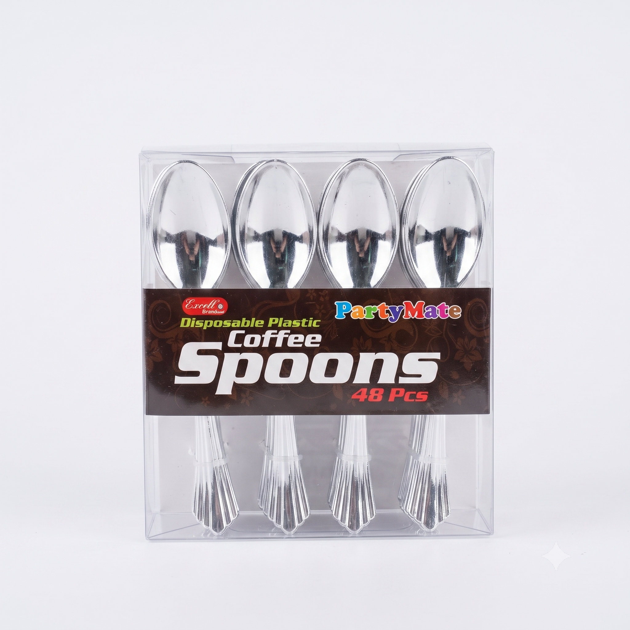 Silver Plastic Coffee Spoons 48ct DXL2436
