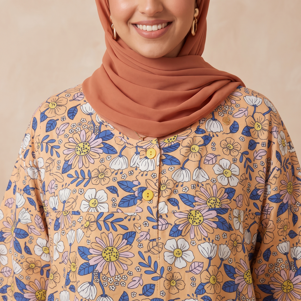 Flowers Peach Womens Middi