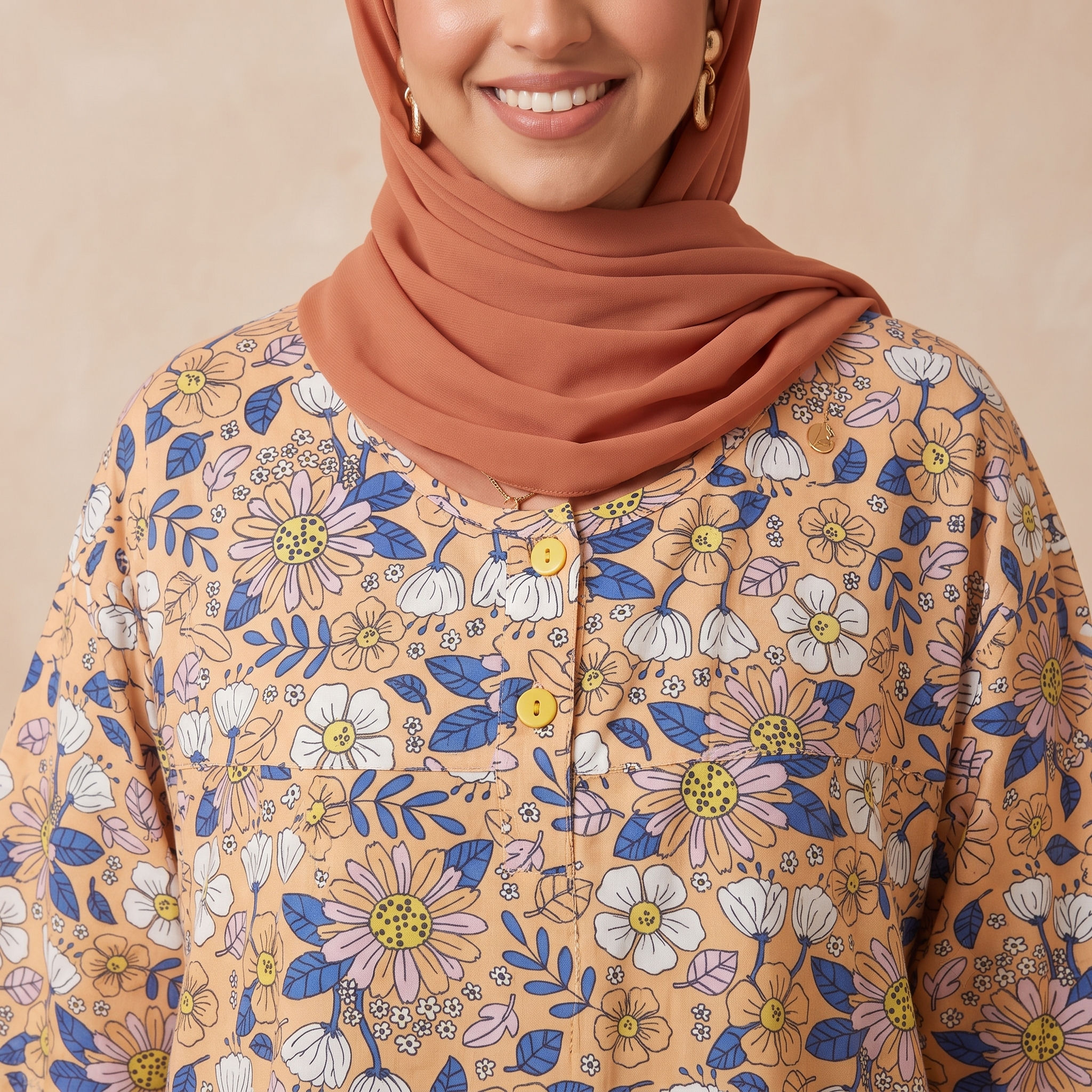 Flowers Peach Womens Middi