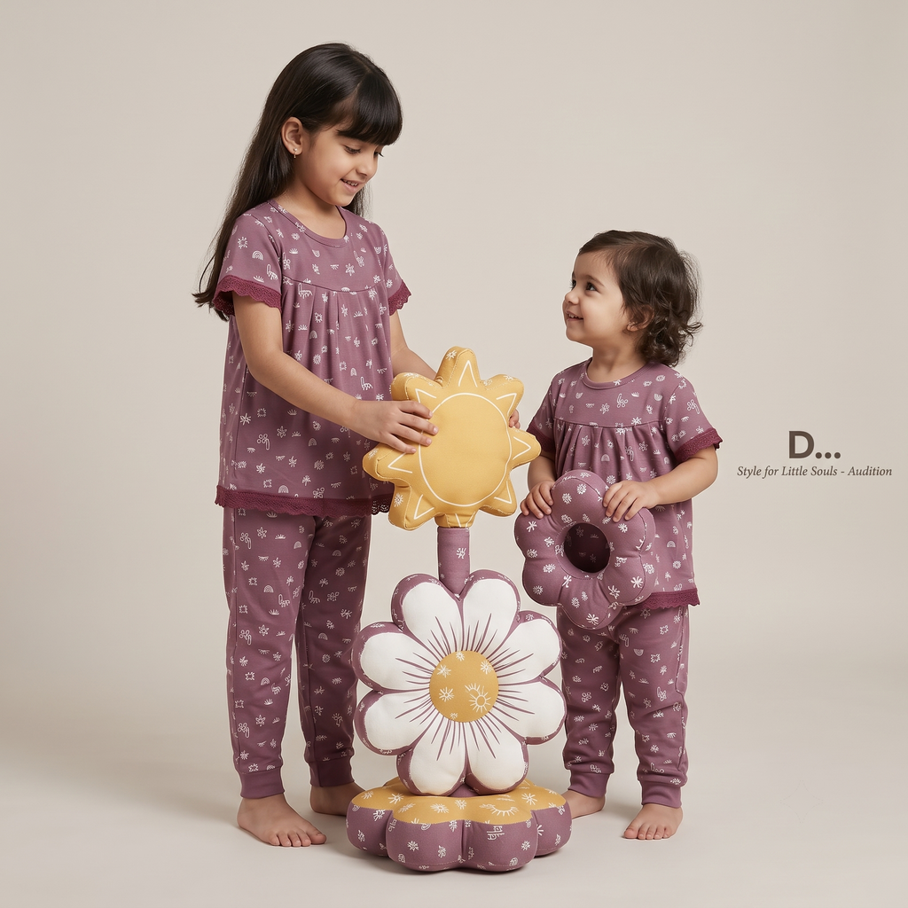 Flower Sun Purple Girls H/S Pajamas
