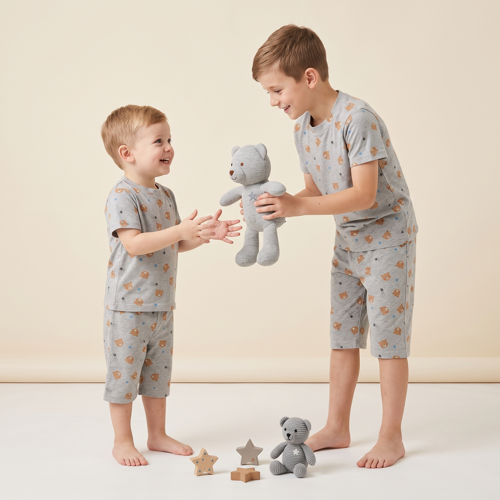 Kids Bermuda Set Bear Stars Gray